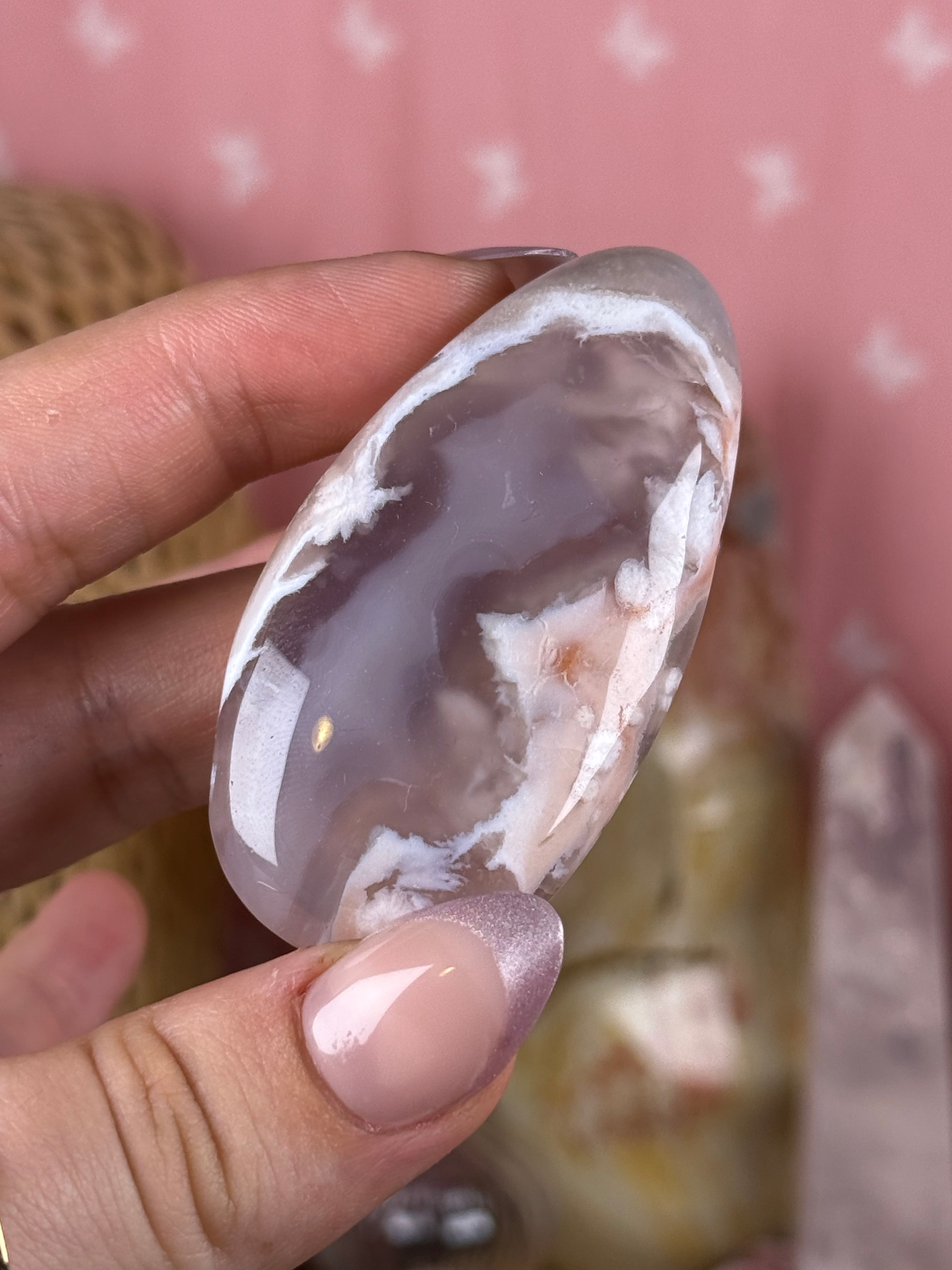 Flower Agate Palmstones | Pink Flower Agates