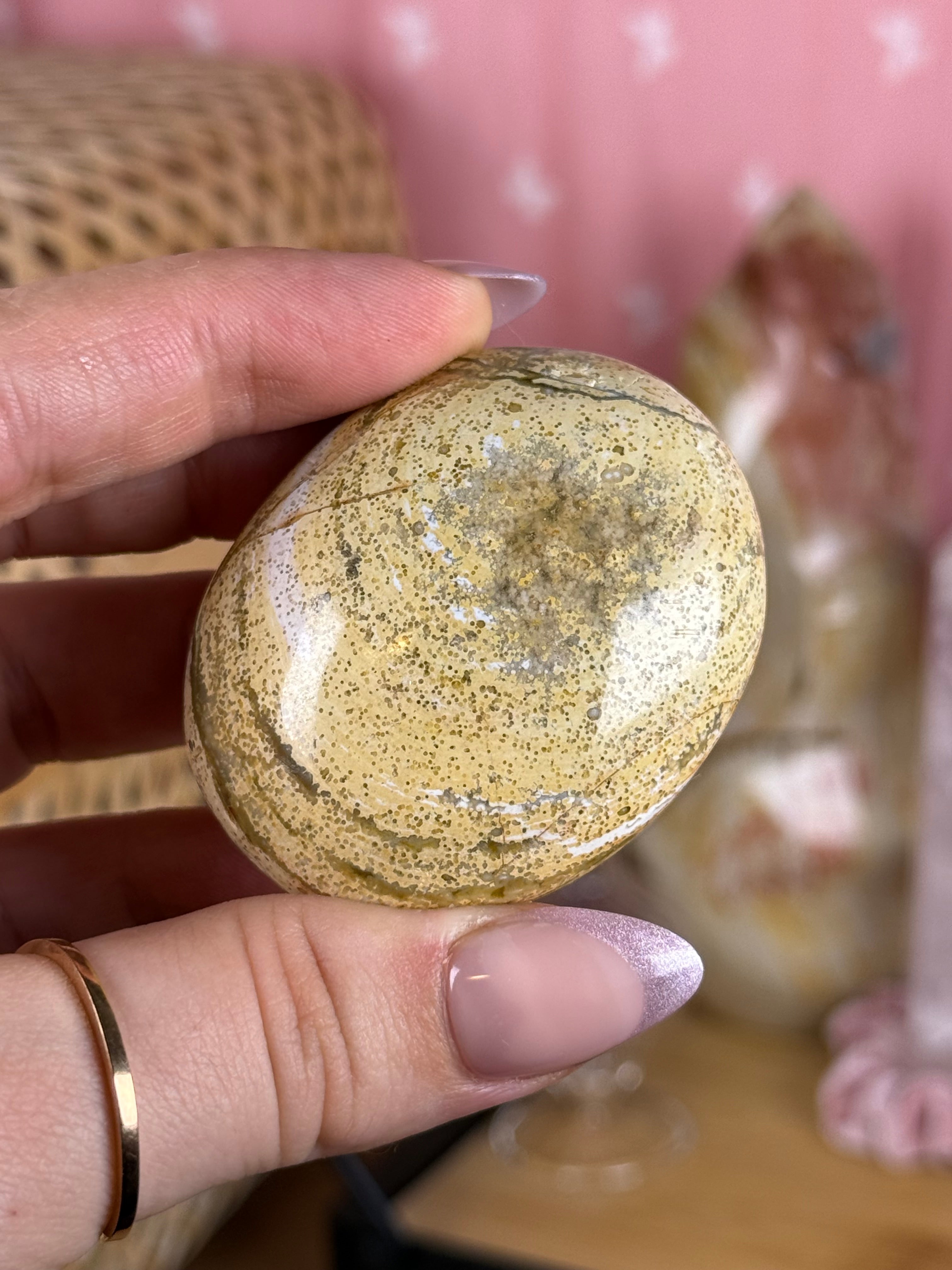 Sea Jasper Palmstone | Clear Druzy Window