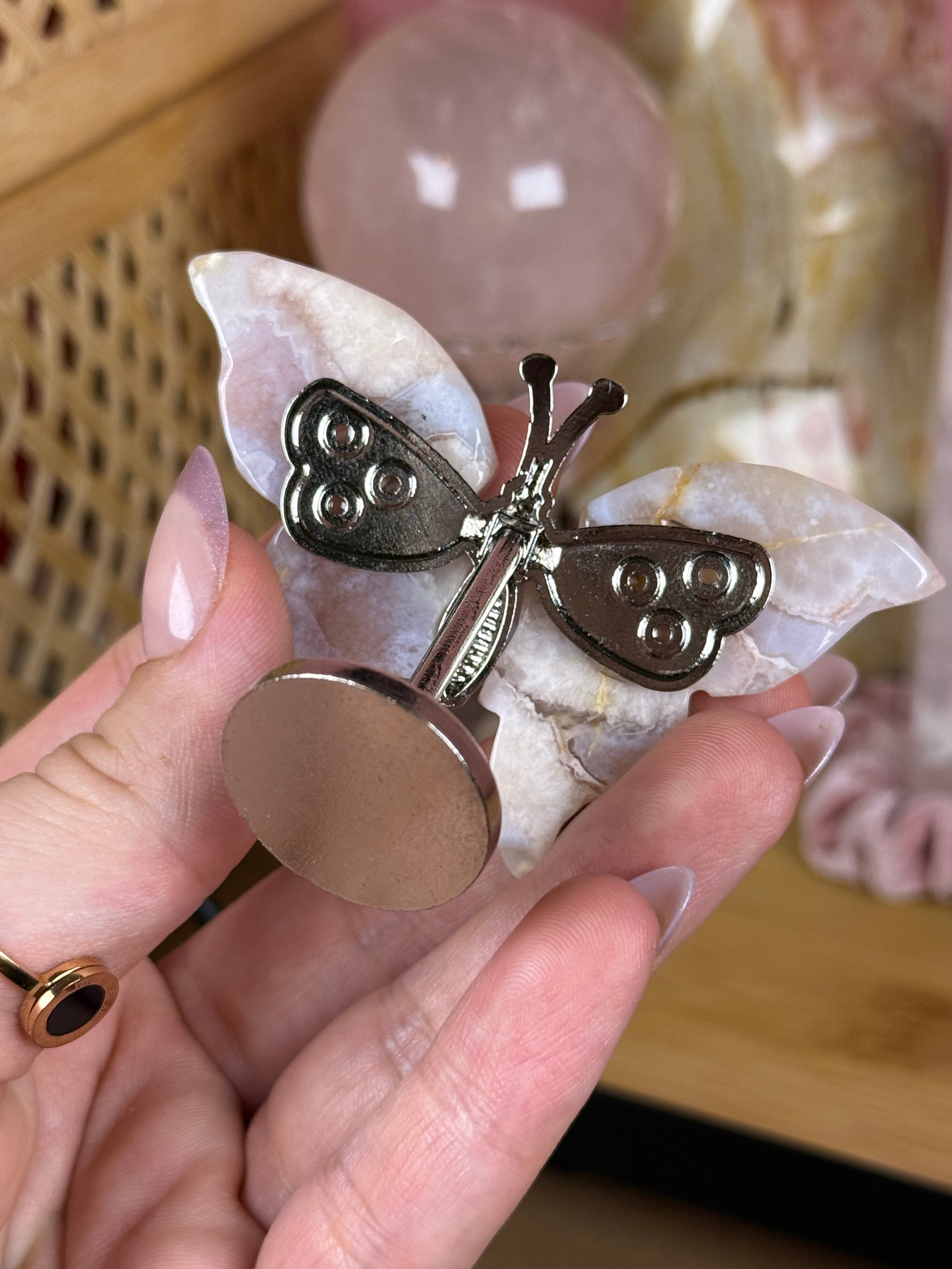 Flower Agate Pink Amethyst Butterfly