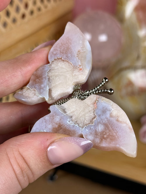 Flower Agate Pink Amethyst Butterfly