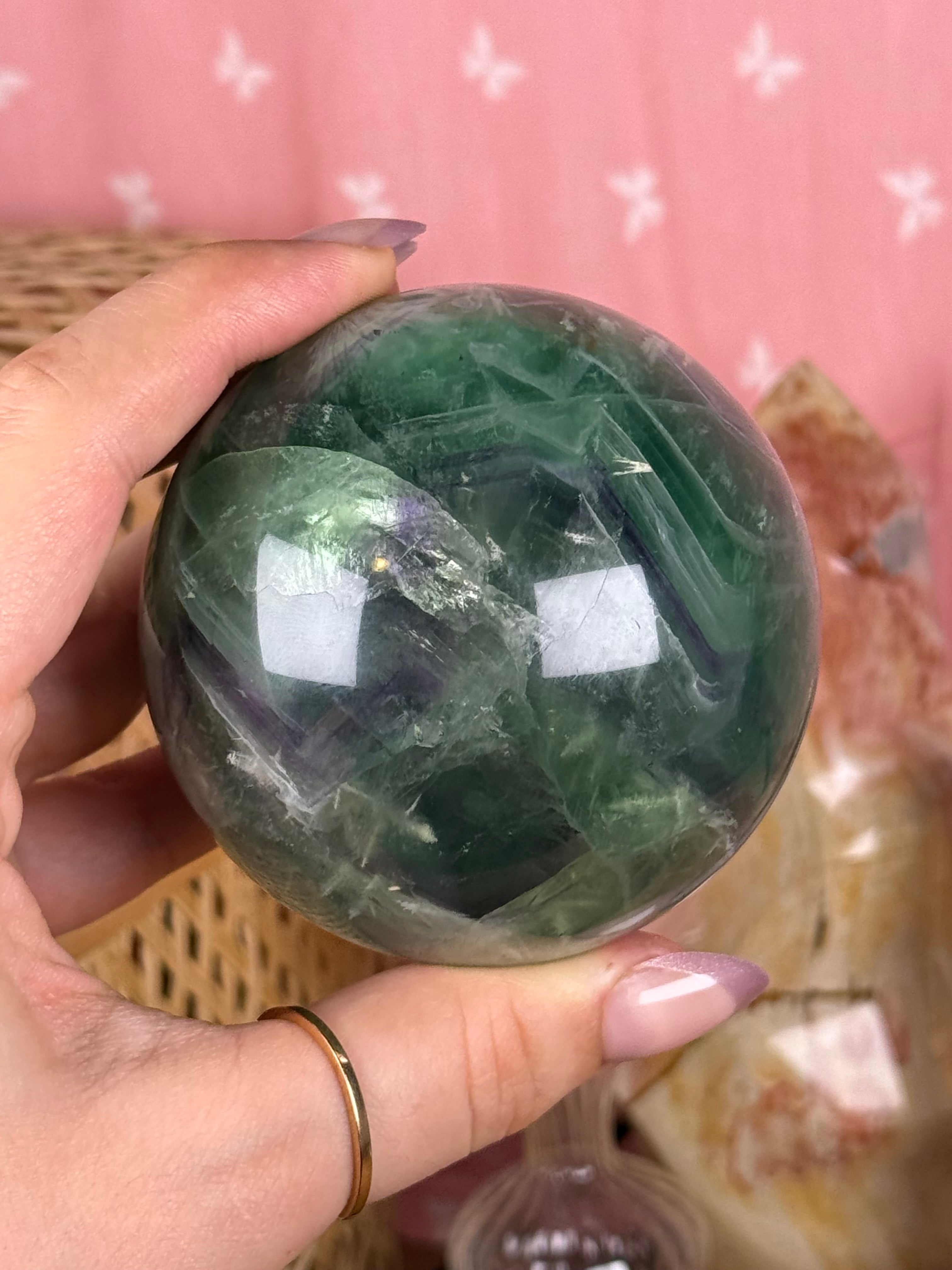 Rainbow Feather Fluorite Sphere Imperfect
