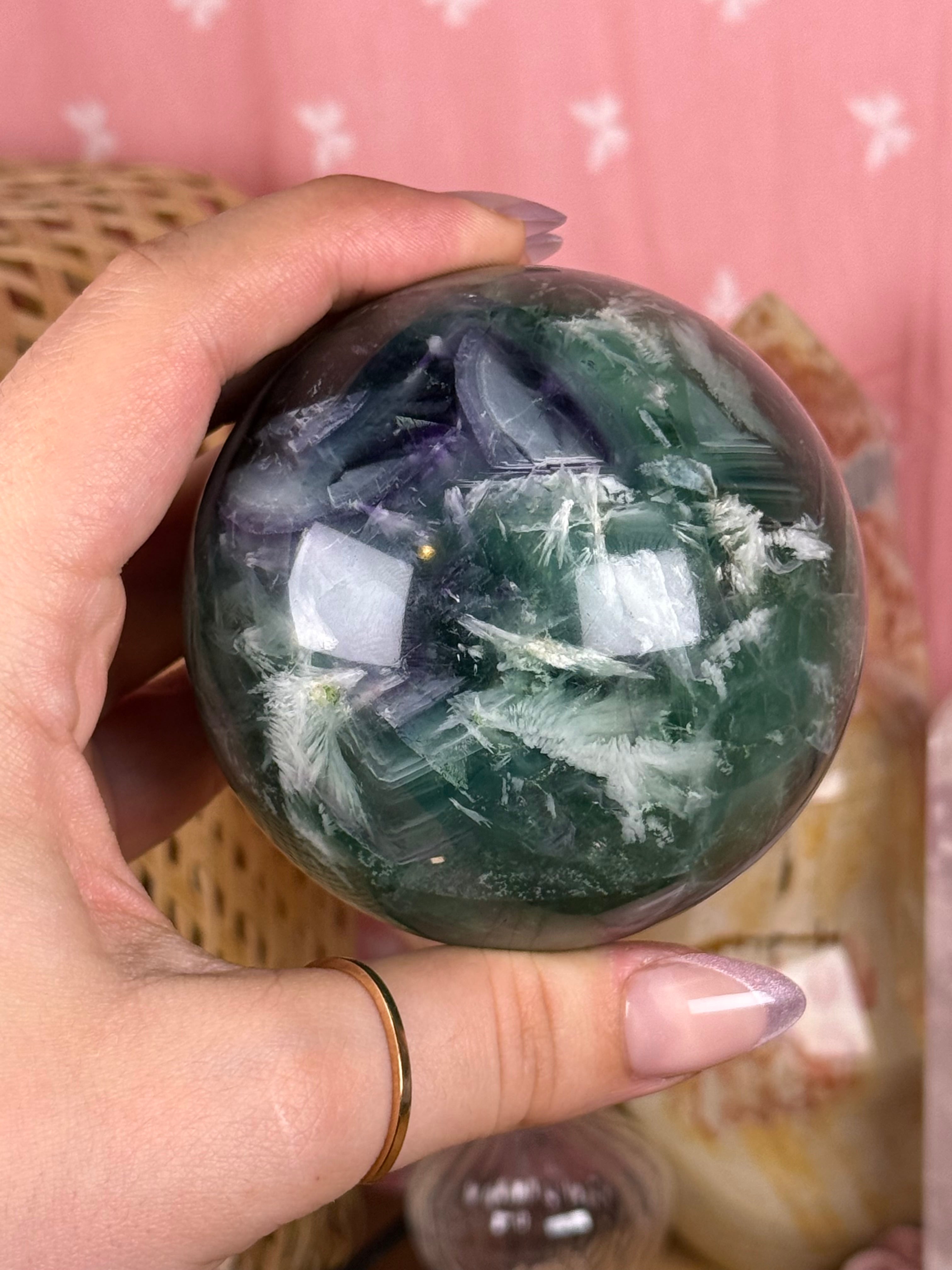 Rainbow Feather Fluorite Sphere Imperfect