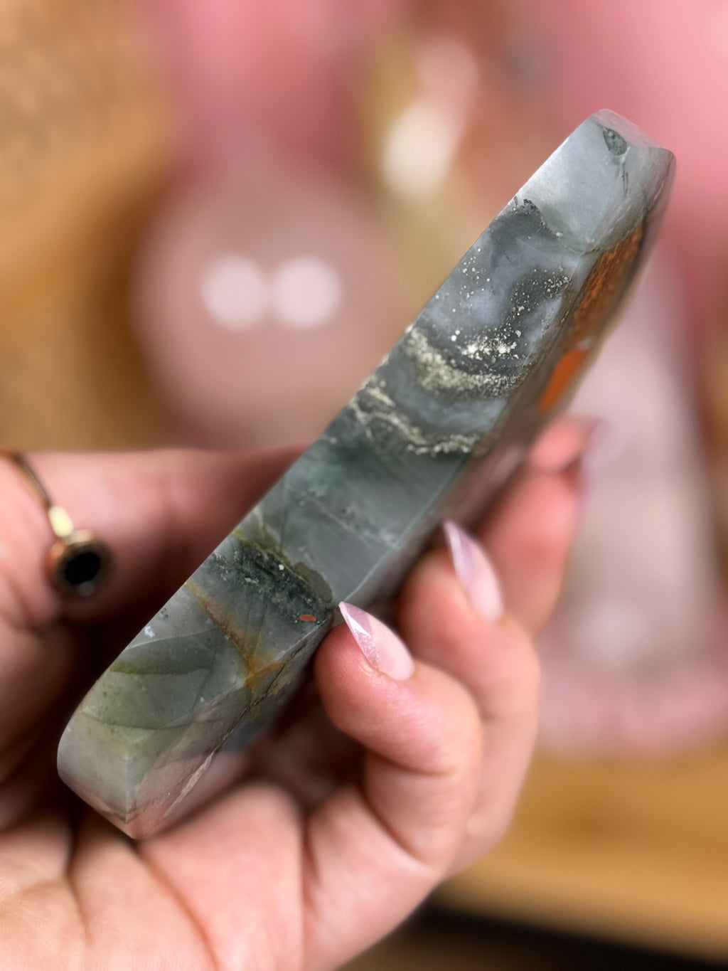 African Bloodstone Moon Crystal Carving
