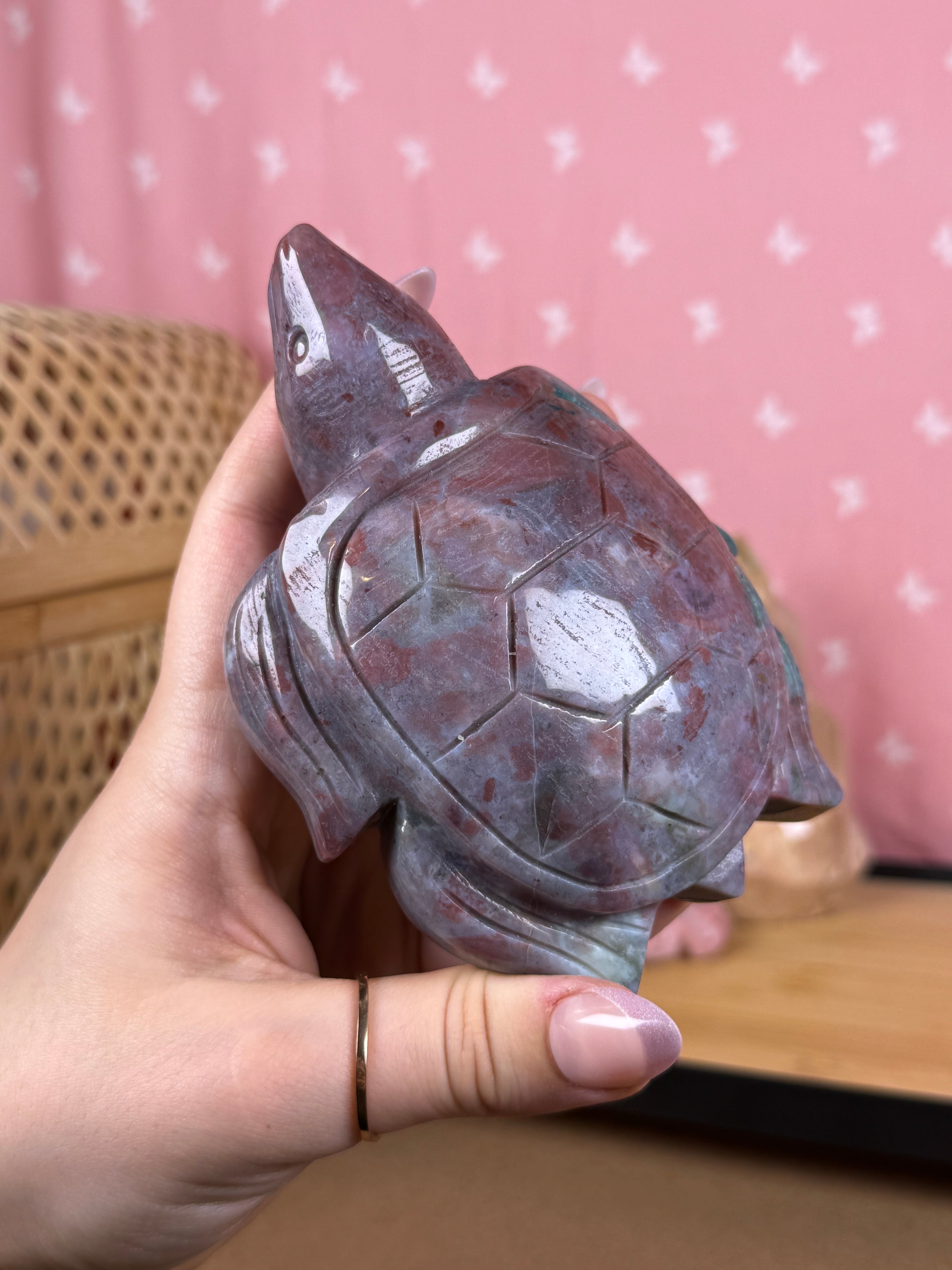 Sea Jasper Sea Turtle Crystal Carving Imperfect