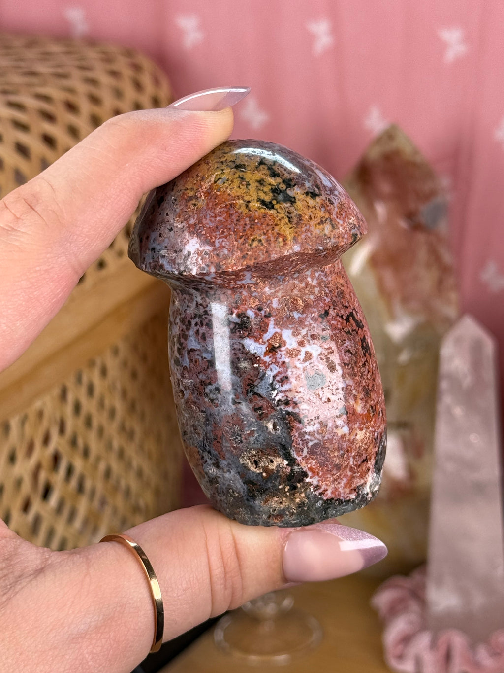 Sea Jasper Mushroom Polished Crystal Carving Self Standing
