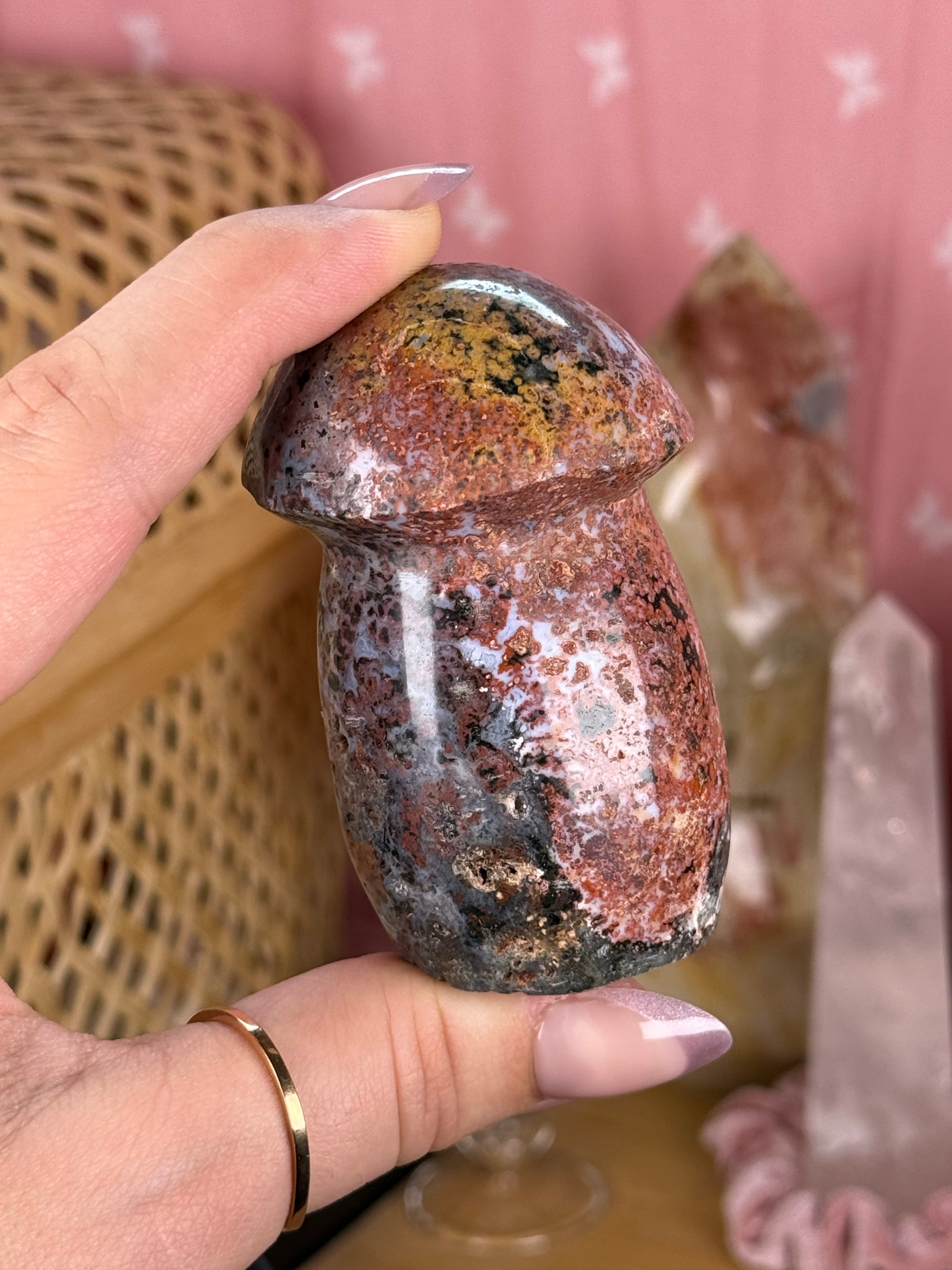Sea Jasper Mushroom Polished Crystal Carving Self Standing