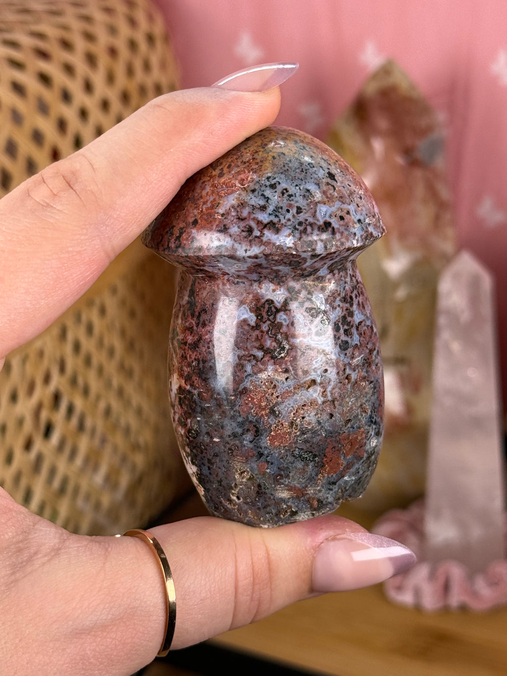 Sea Jasper Mushroom Polished Crystal Carving Self Standing