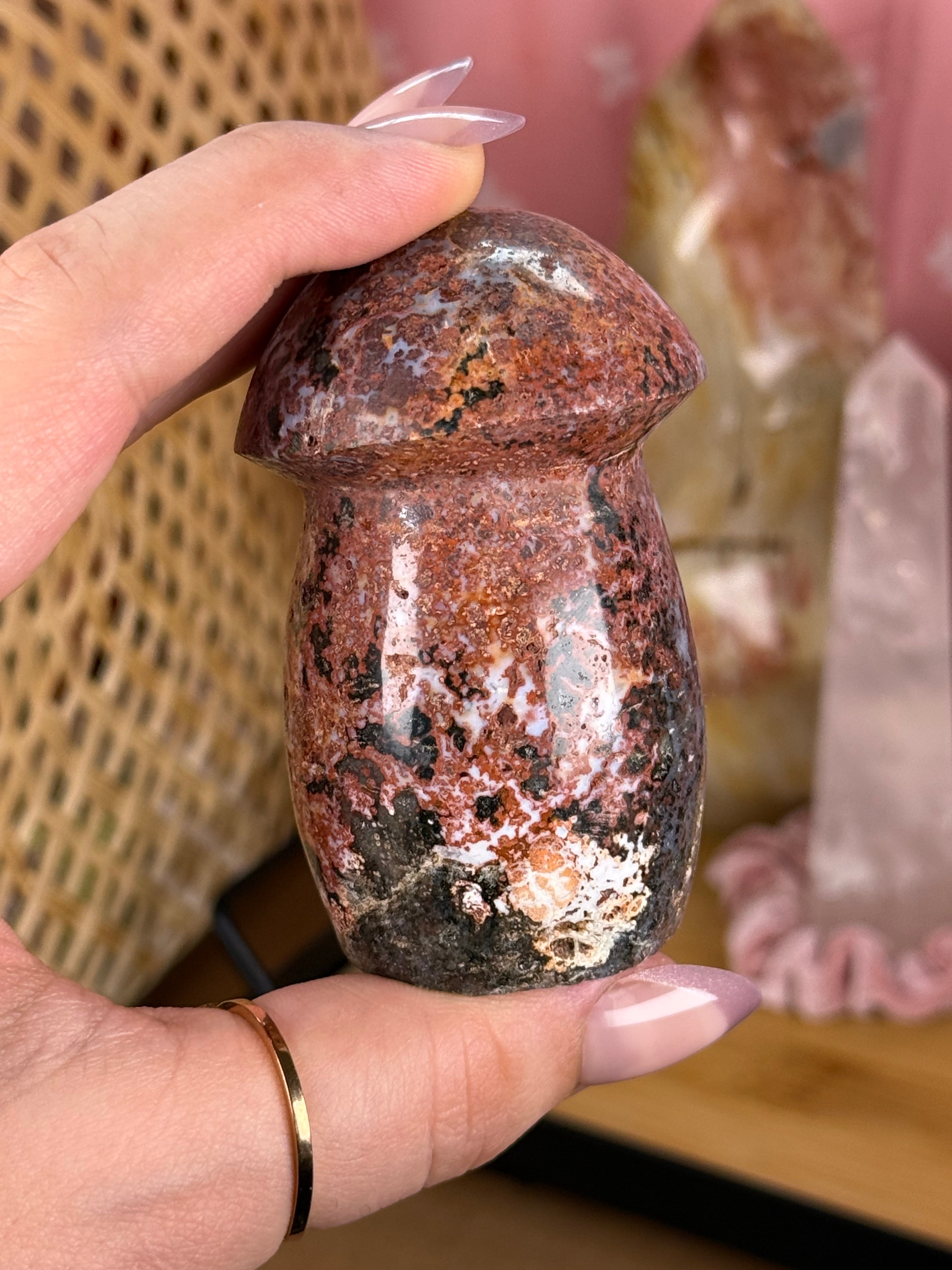 Sea Jasper Mushroom Polished Crystal Carving Self Standing