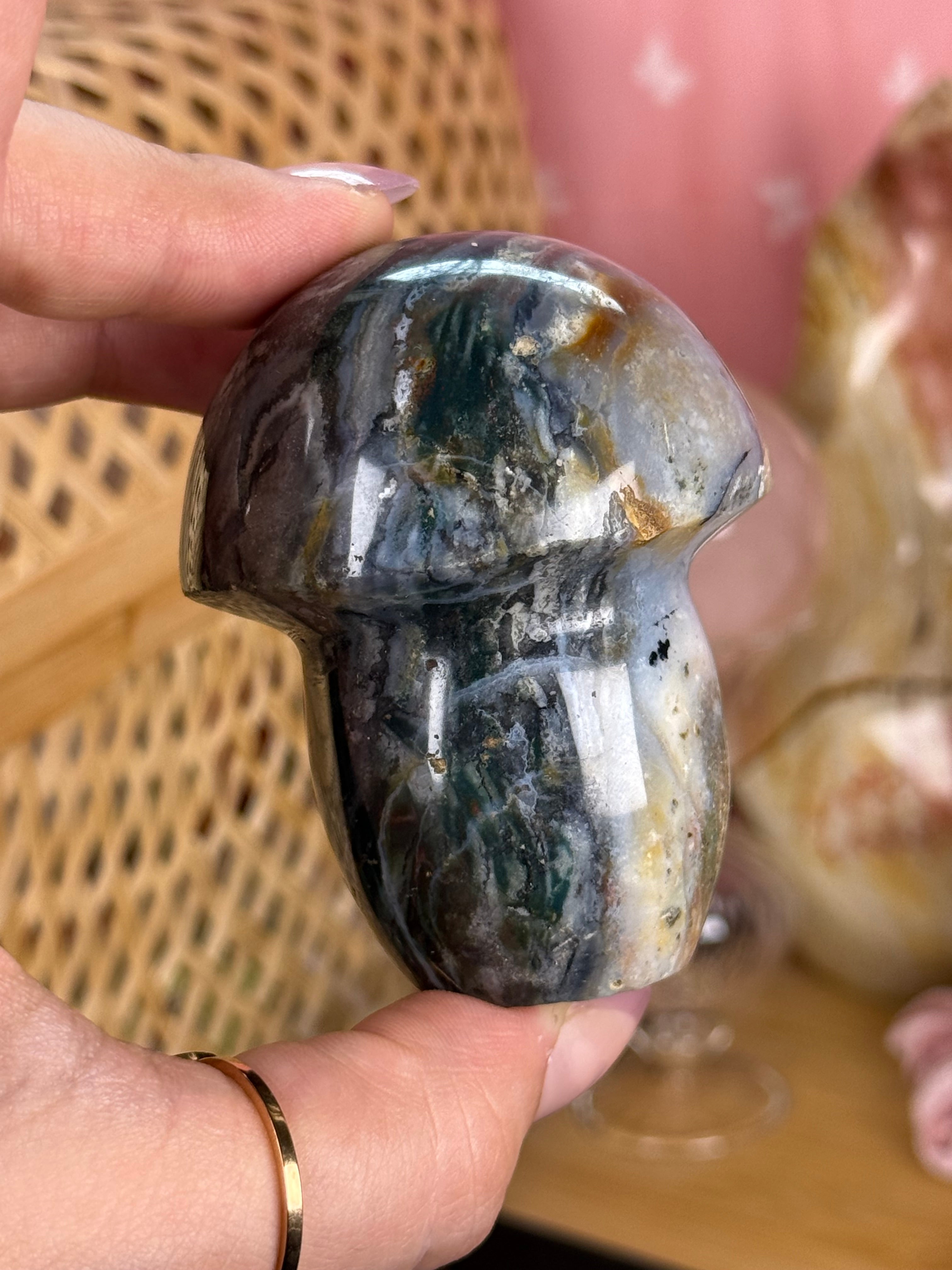 Sea Jasper Mushroom Polished Crystal Carving Self Standing Imperfect