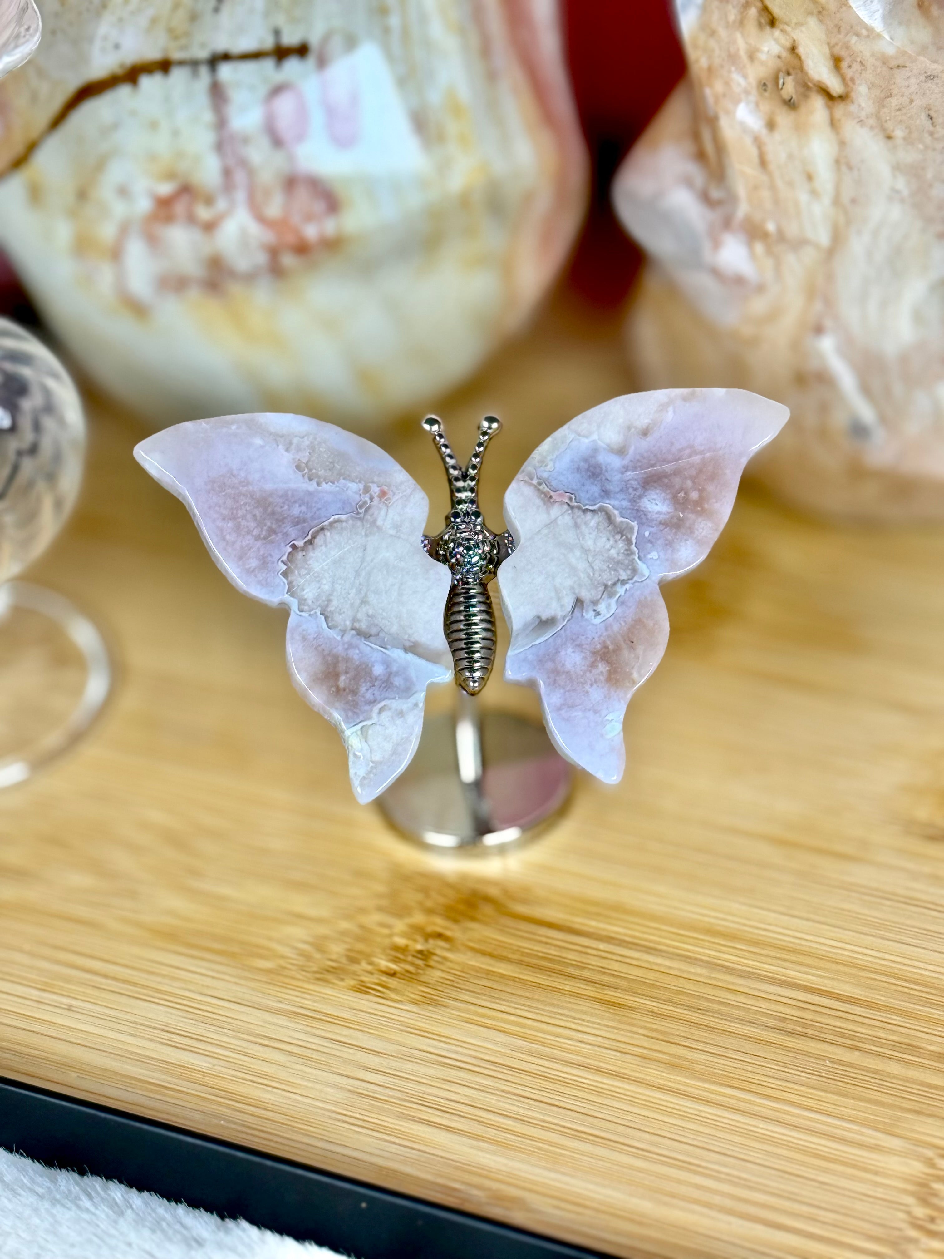 Flower Agate Pink Amethyst Butterfly