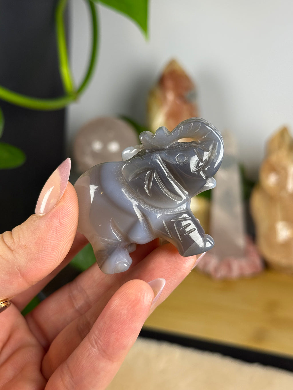 Orca Agate Druzy Elephant Carving