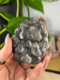 Silver Sheen Obsidian Kitsune Fox Carvings