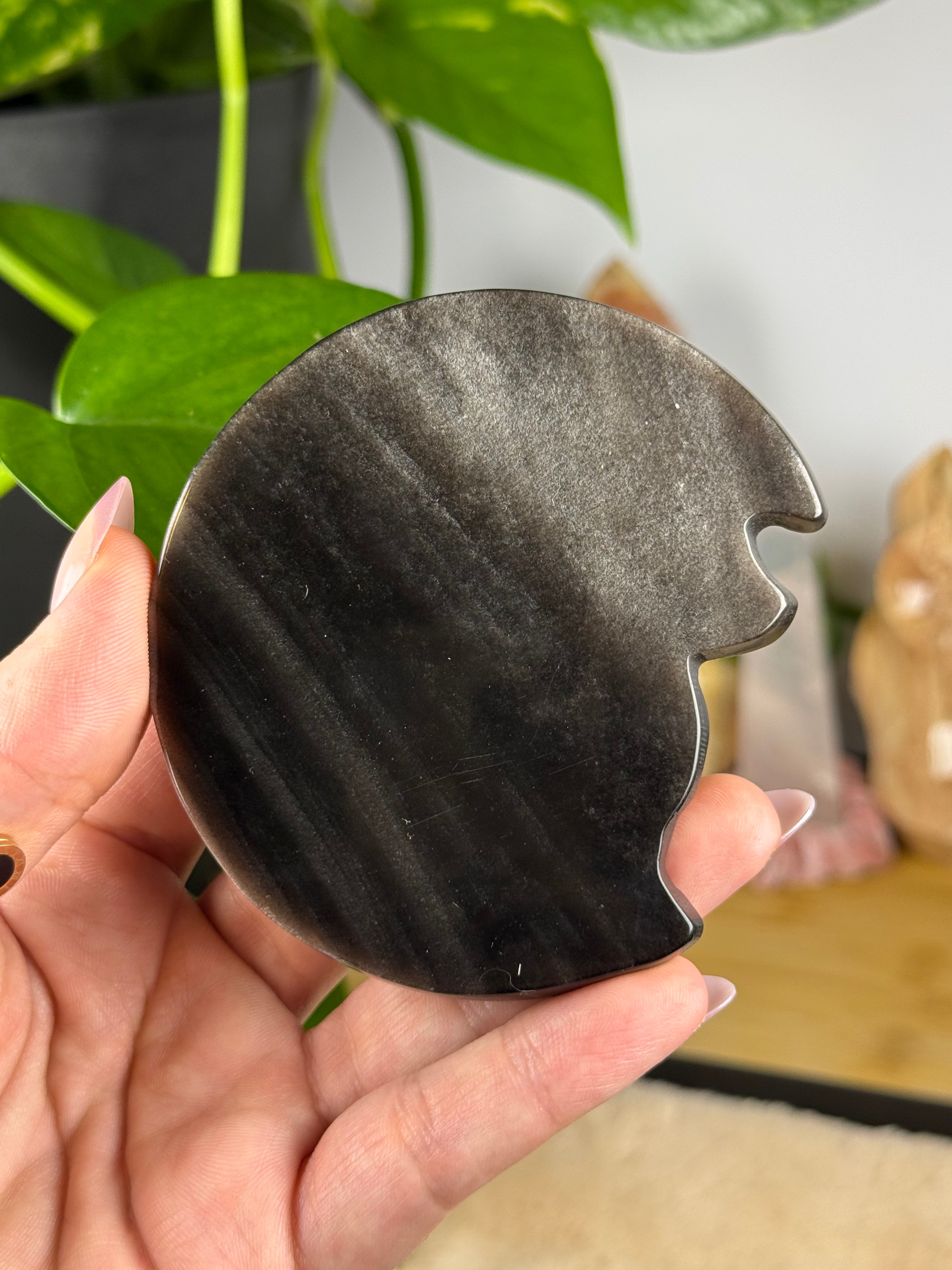Silver Sheen Obsidian Kitsune Fox Carvings