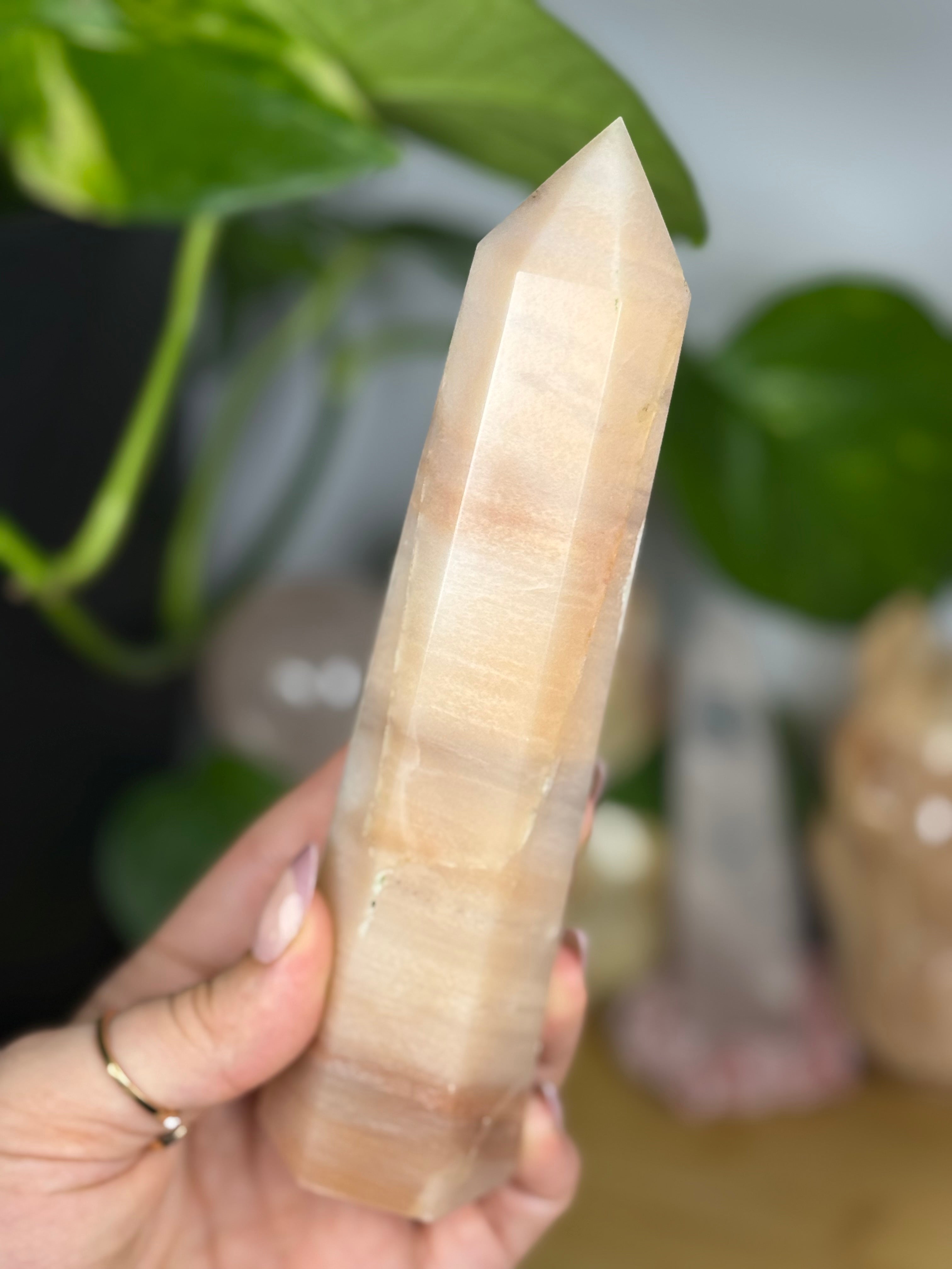 Peach Moonstone Crystal Towers | Subtle Flash Peachy