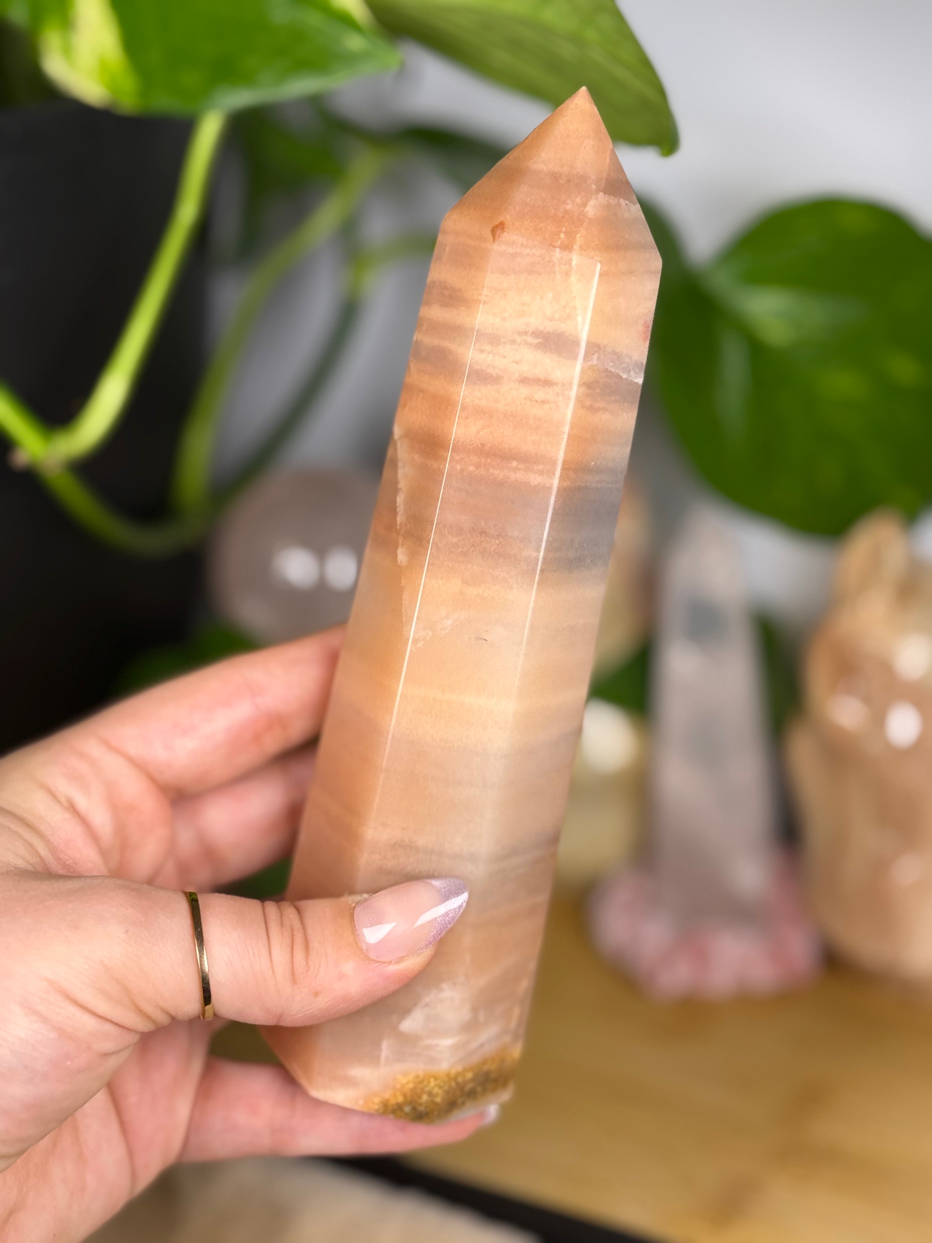 Peach Moonstone Crystal Towers | Subtle Flash Peachy