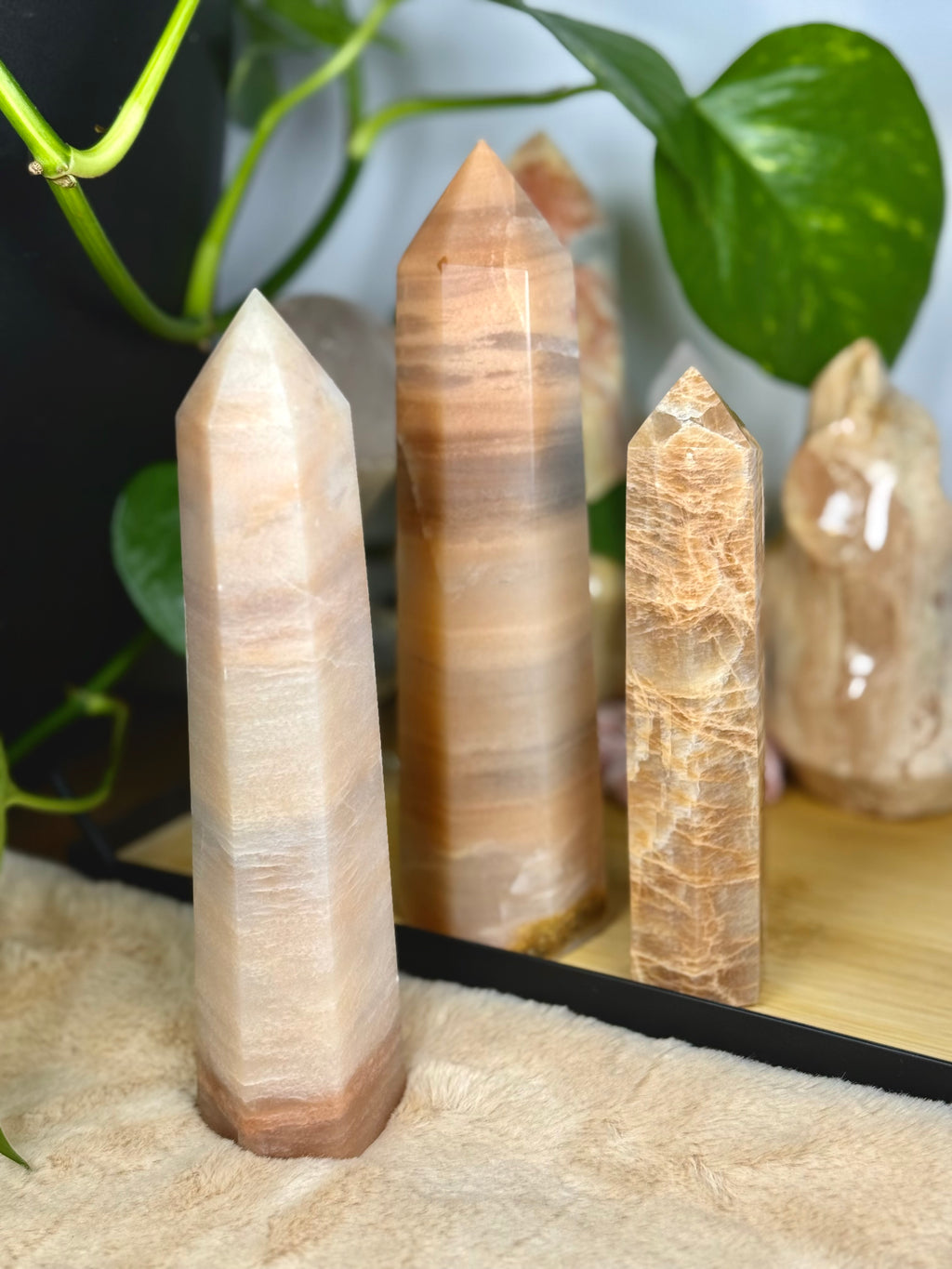 Peach Moonstone Crystal Towers | Subtle Flash Peachy