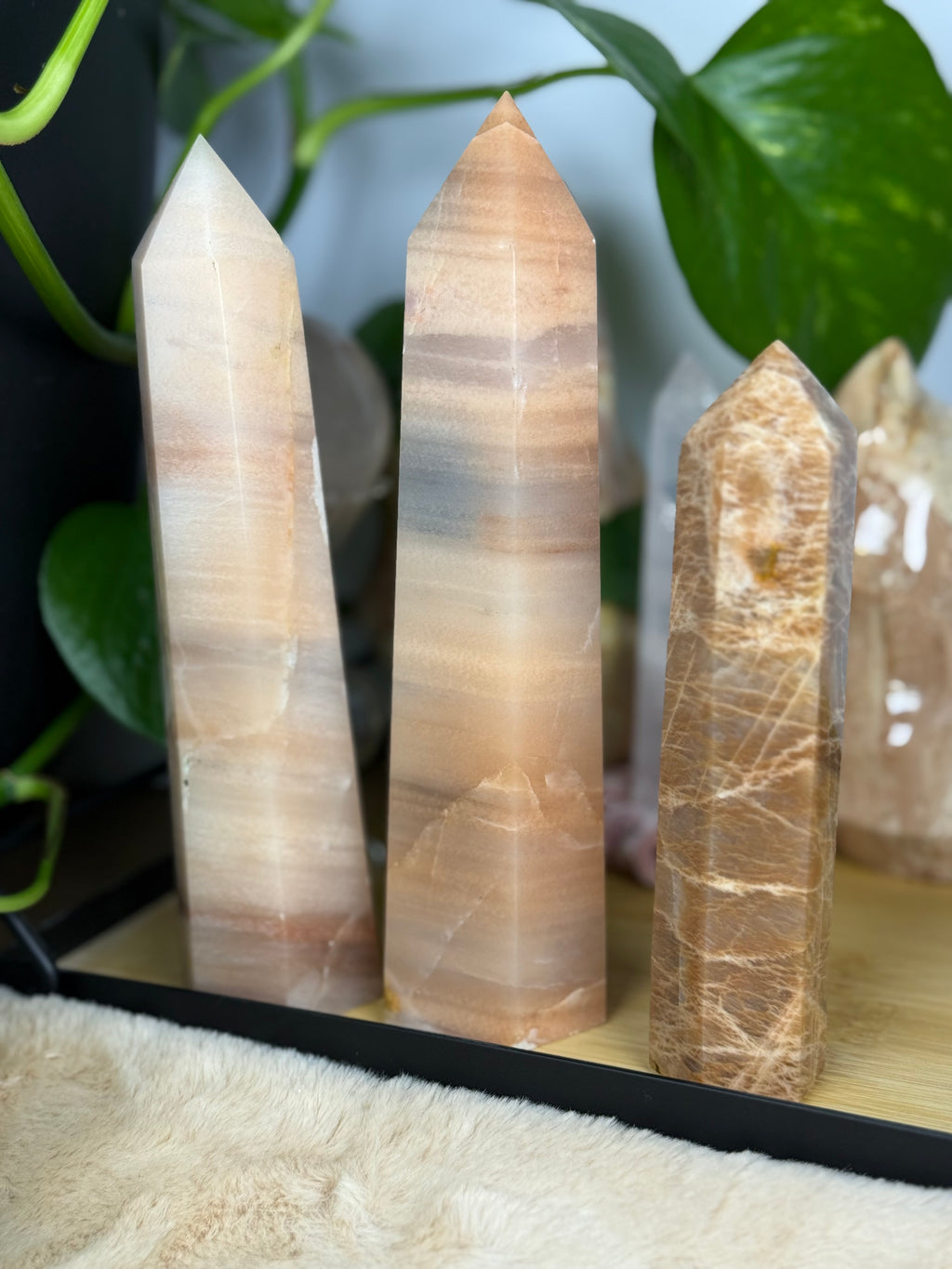 Peach Moonstone Crystal Towers | Subtle Flash Peachy
