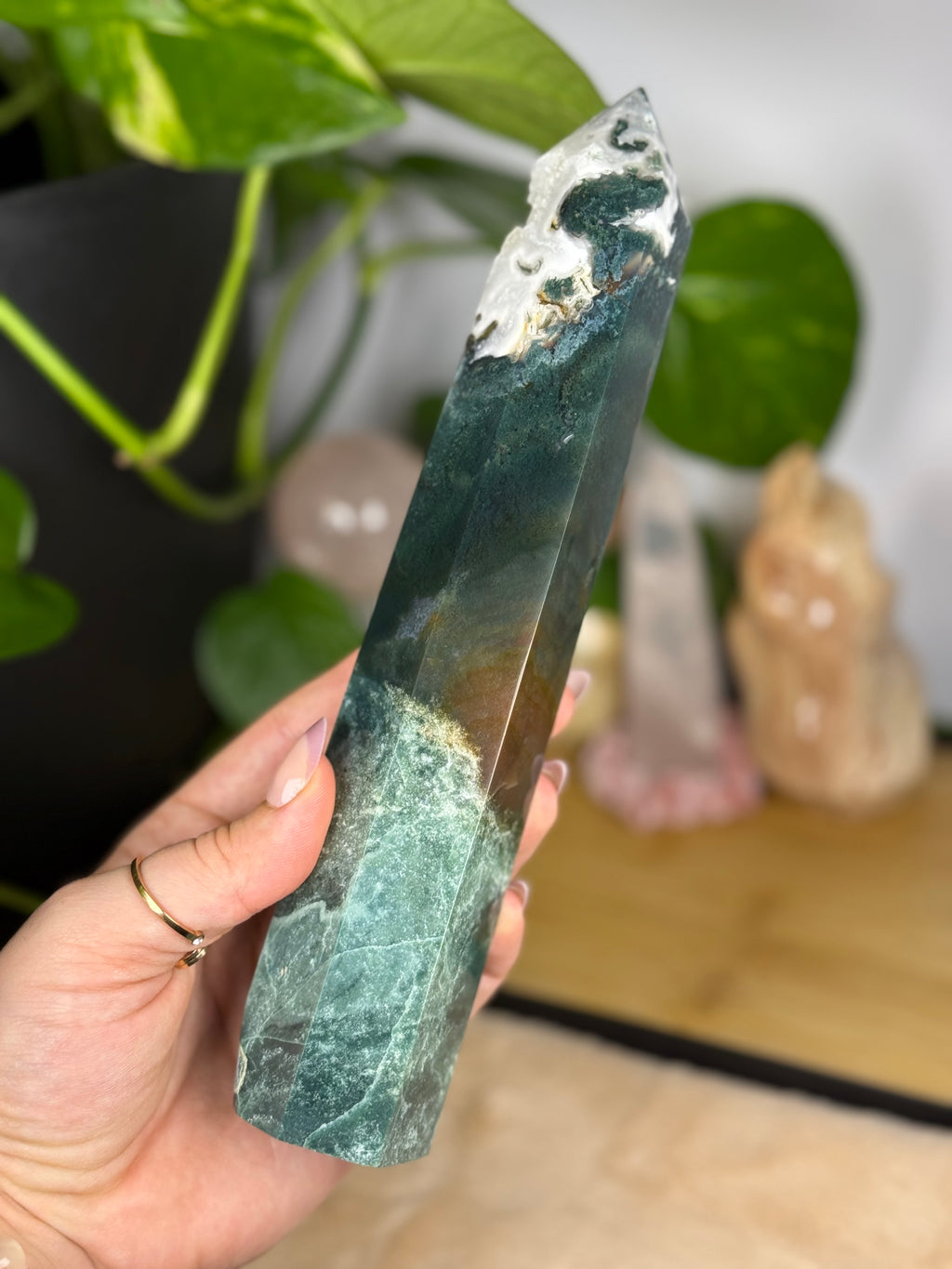 Moss Agate Crystal Tower Druzy Quartz High Quality