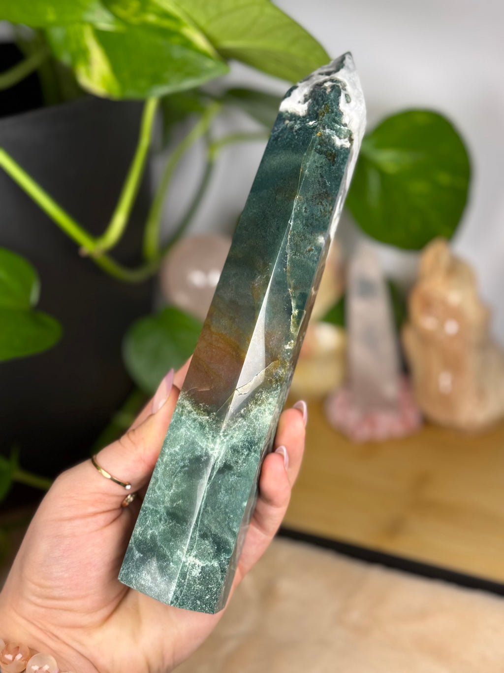 Moss Agate Crystal Tower Druzy Quartz High Quality