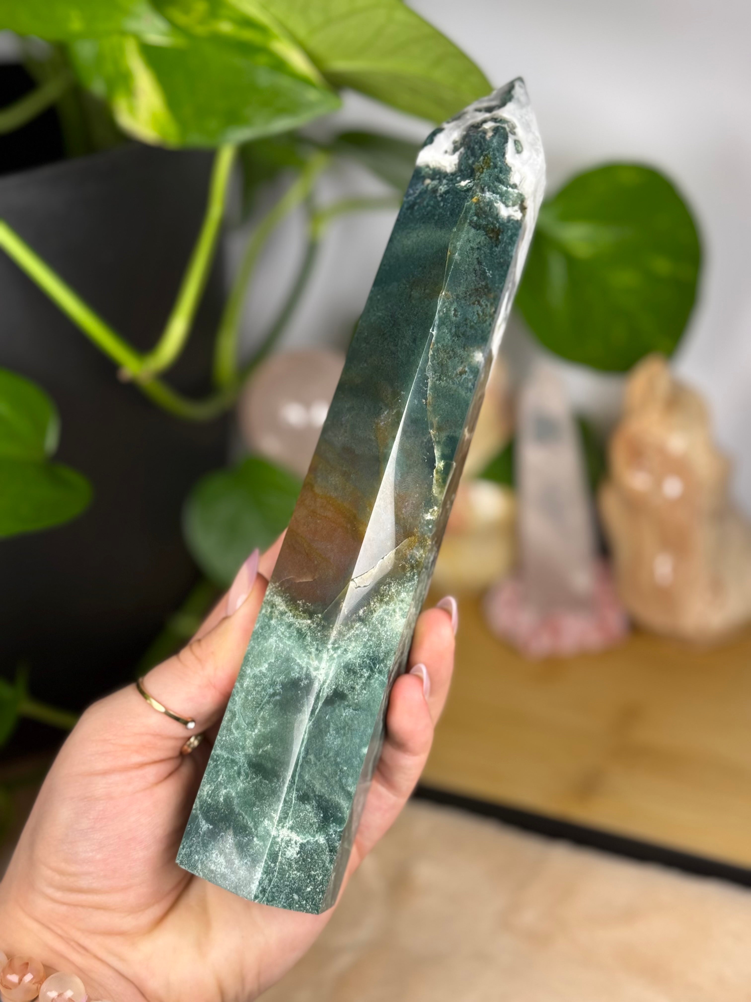 Moss Agate Crystal Tower Druzy Quartz High Quality