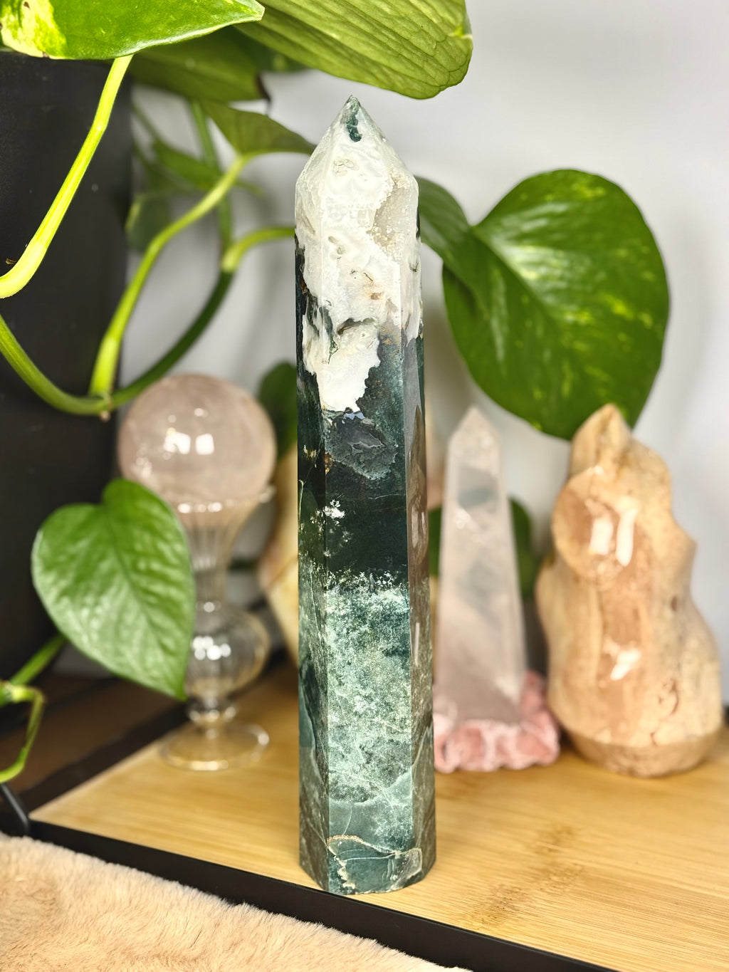 Moss Agate Crystal Tower Druzy Quartz High Quality