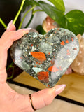 African Bloodstone Heart Carving on Stand Imperfect
