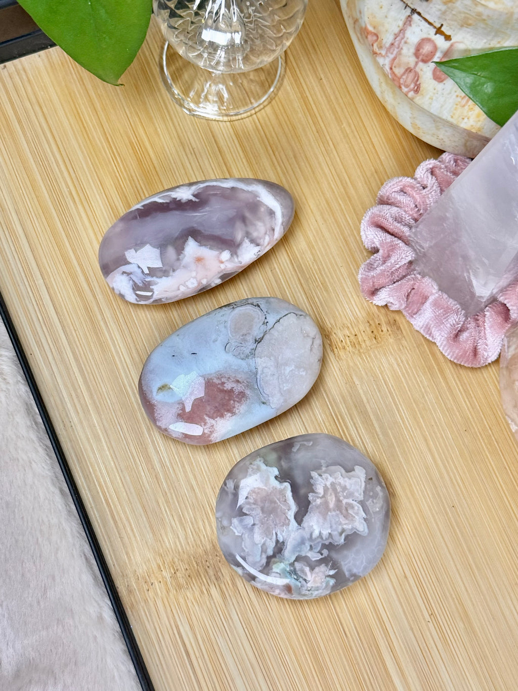 Flower Agate Palmstones | Pink Flower Agates