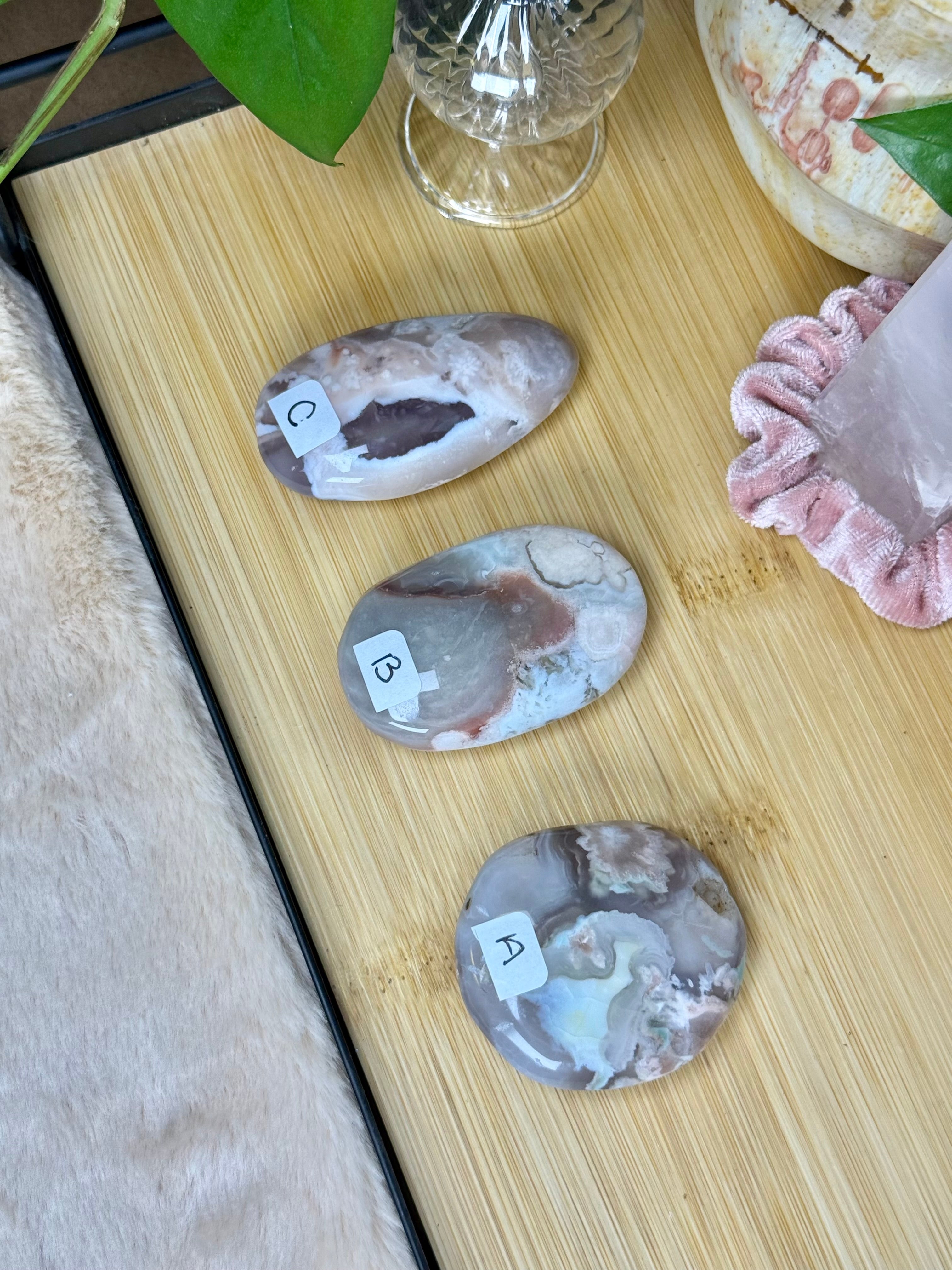 Flower Agate Palmstones | Pink Flower Agates