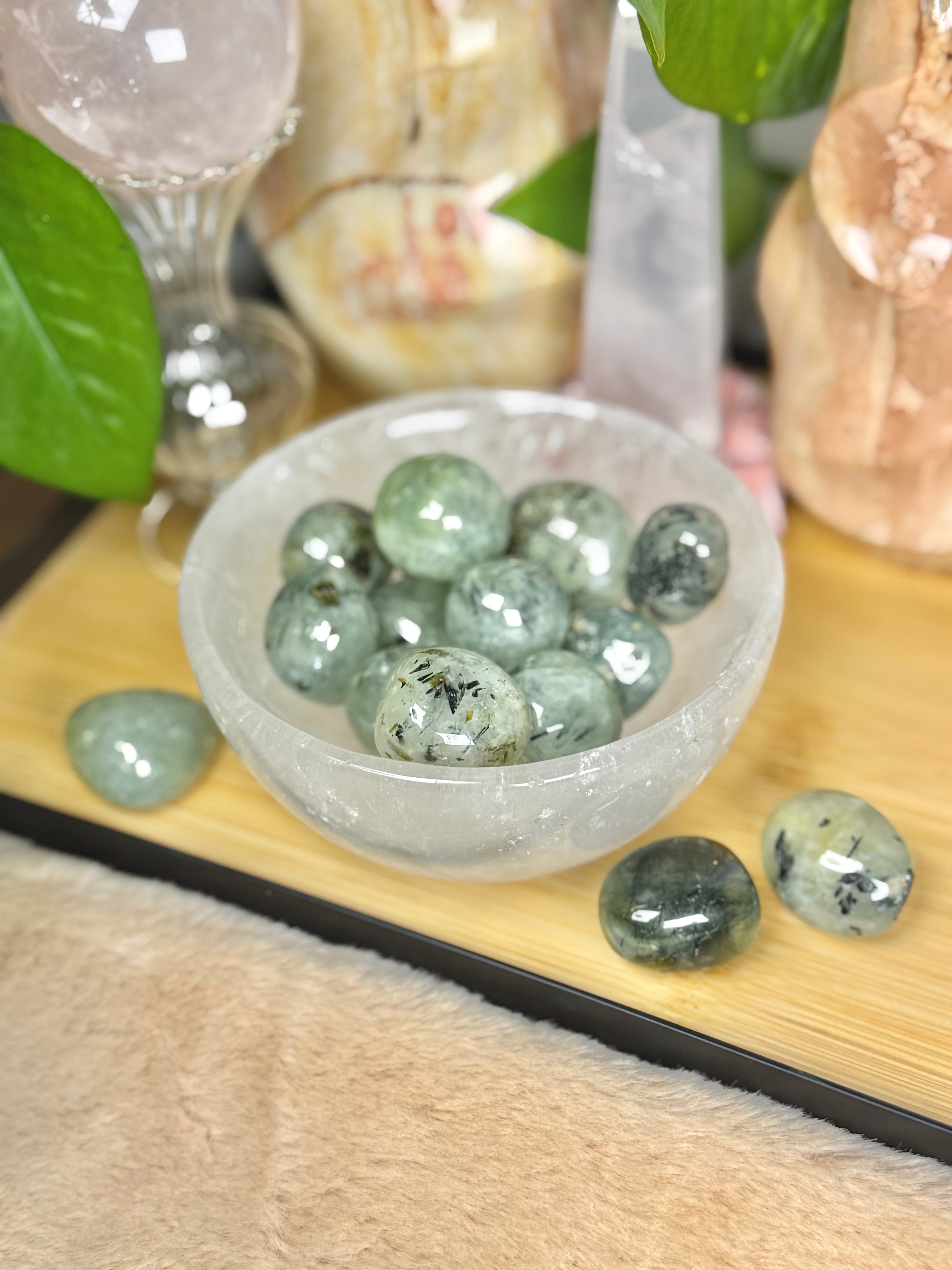 Prehnite Tumbles | Tourmaline | Epidote