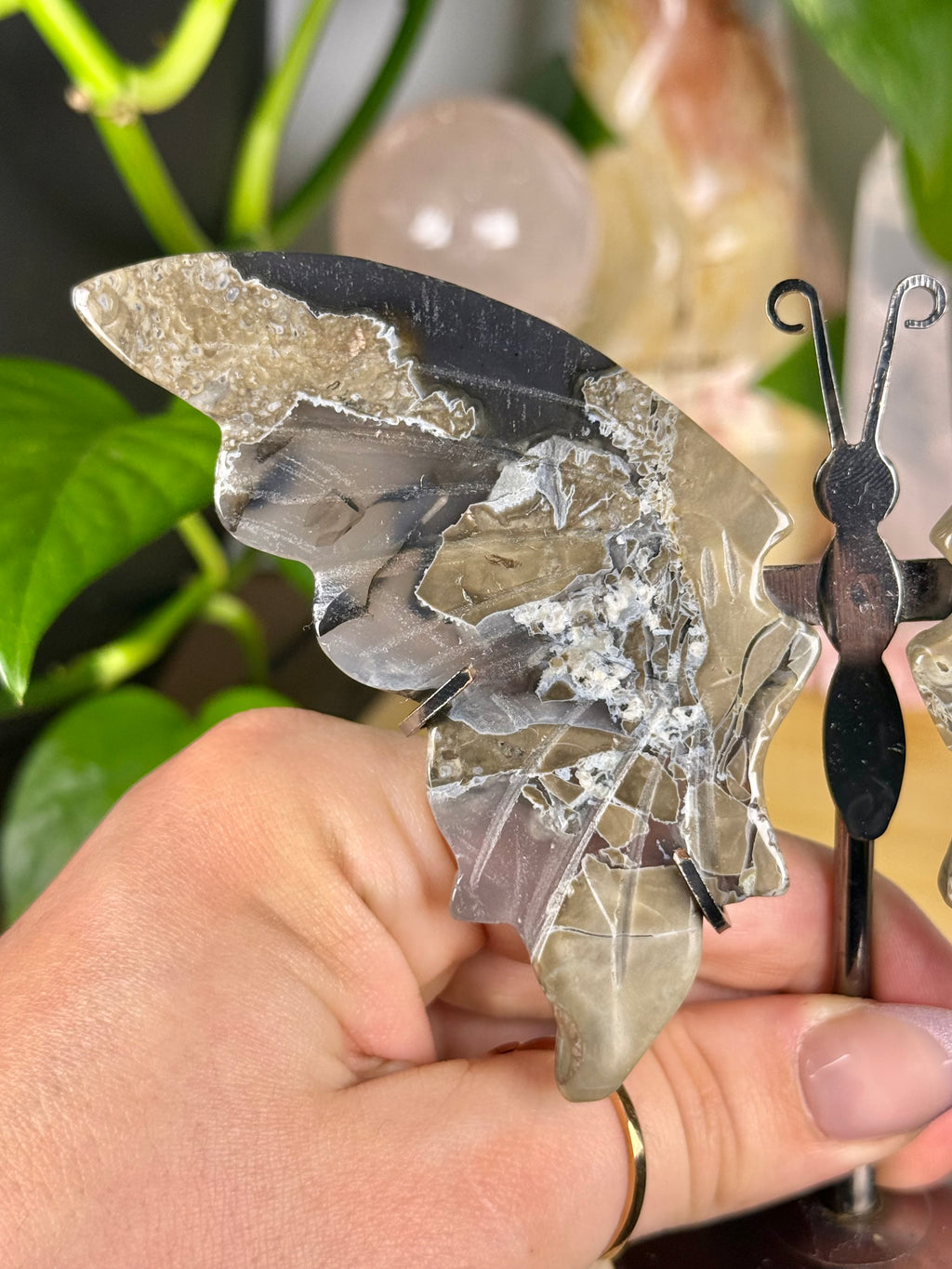 Volcano Agate Butterfly UV Reactive Carving