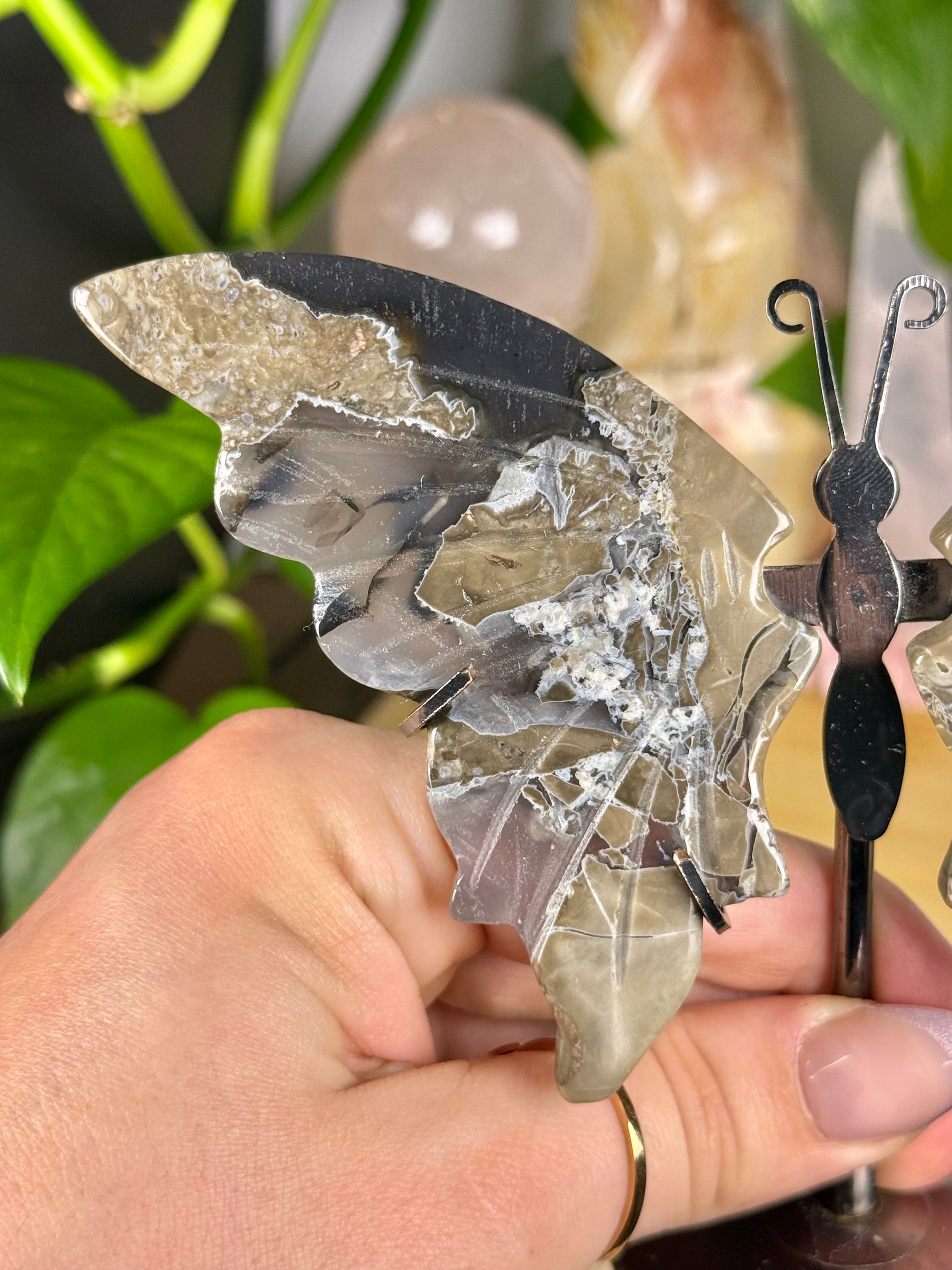 Volcano Agate Butterfly UV Reactive Carving