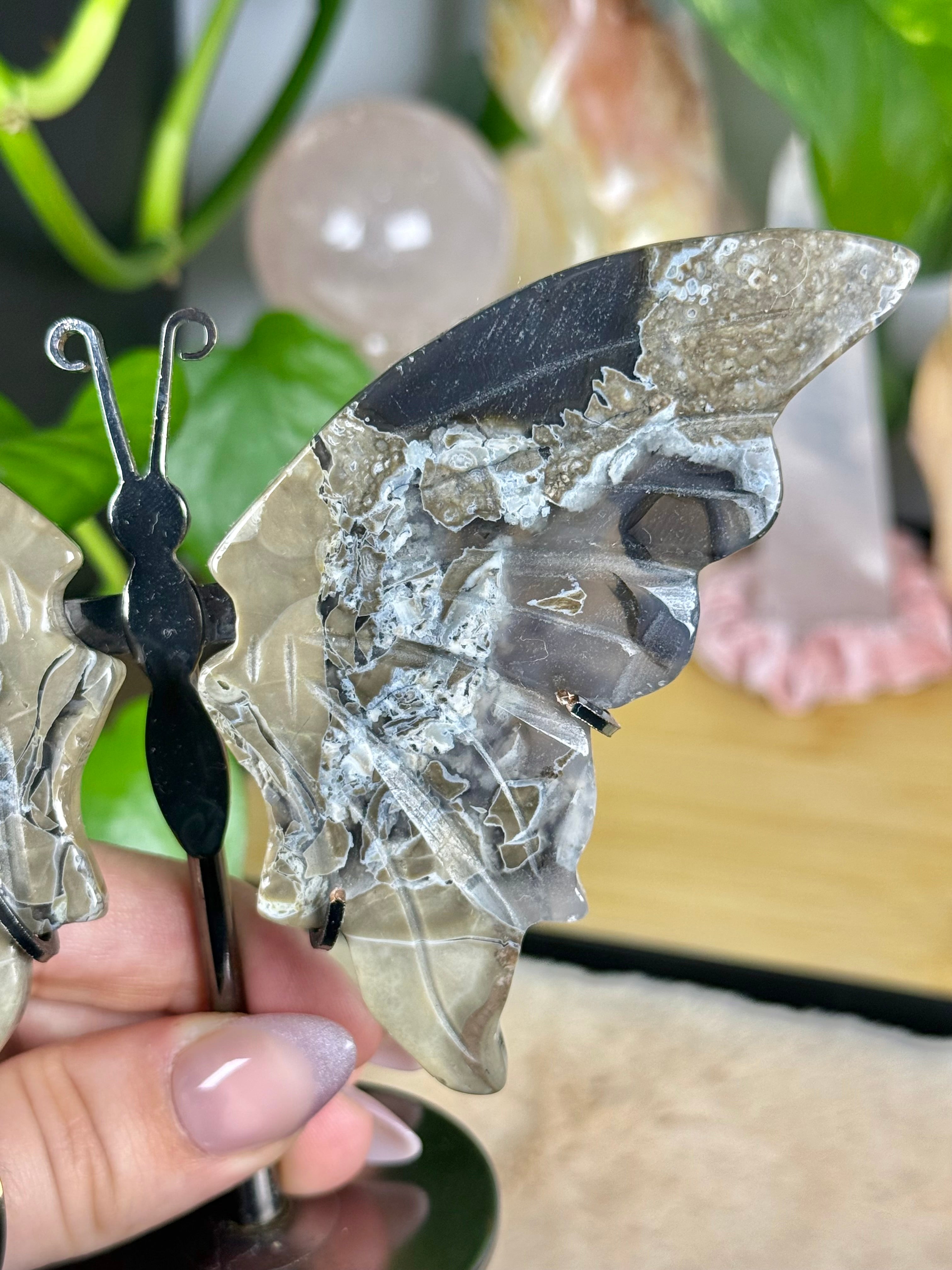 Volcano Agate Butterfly UV Reactive Carving