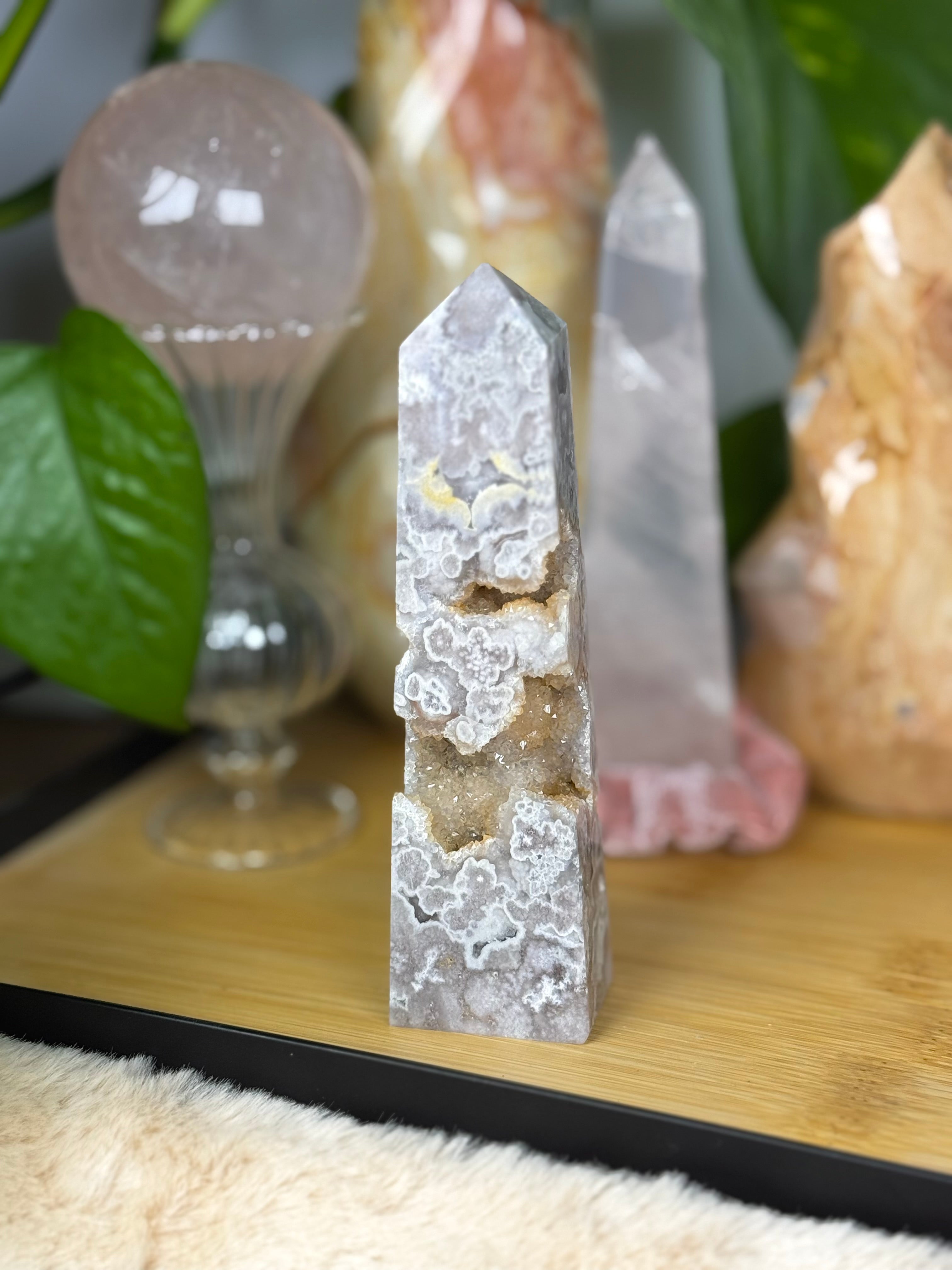 Flower Agate Druzy Tower