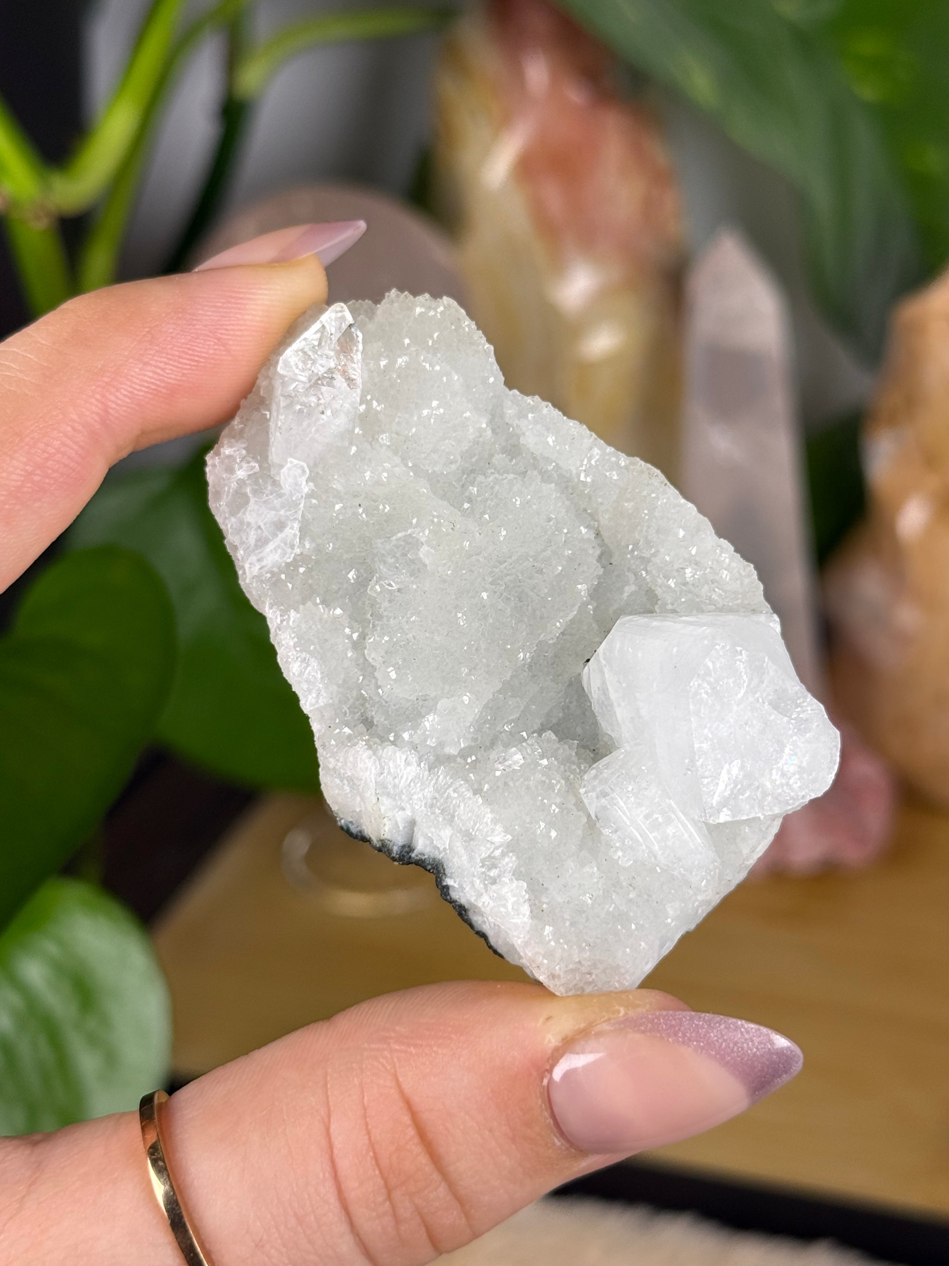Apophyllite on Chalcedony Raw Druzy Specimen E