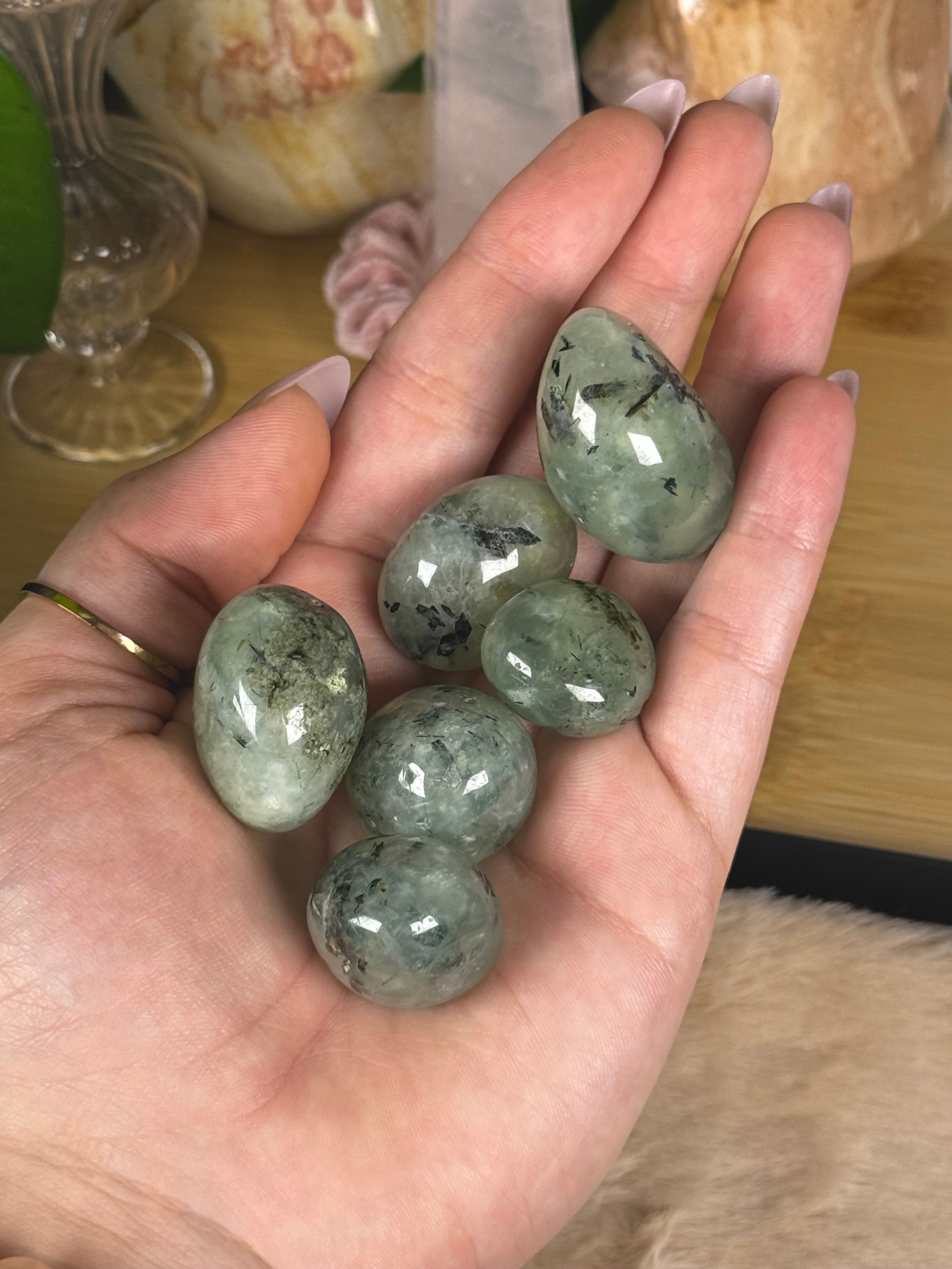 Prehnite Tumbles | Tourmaline | Epidote