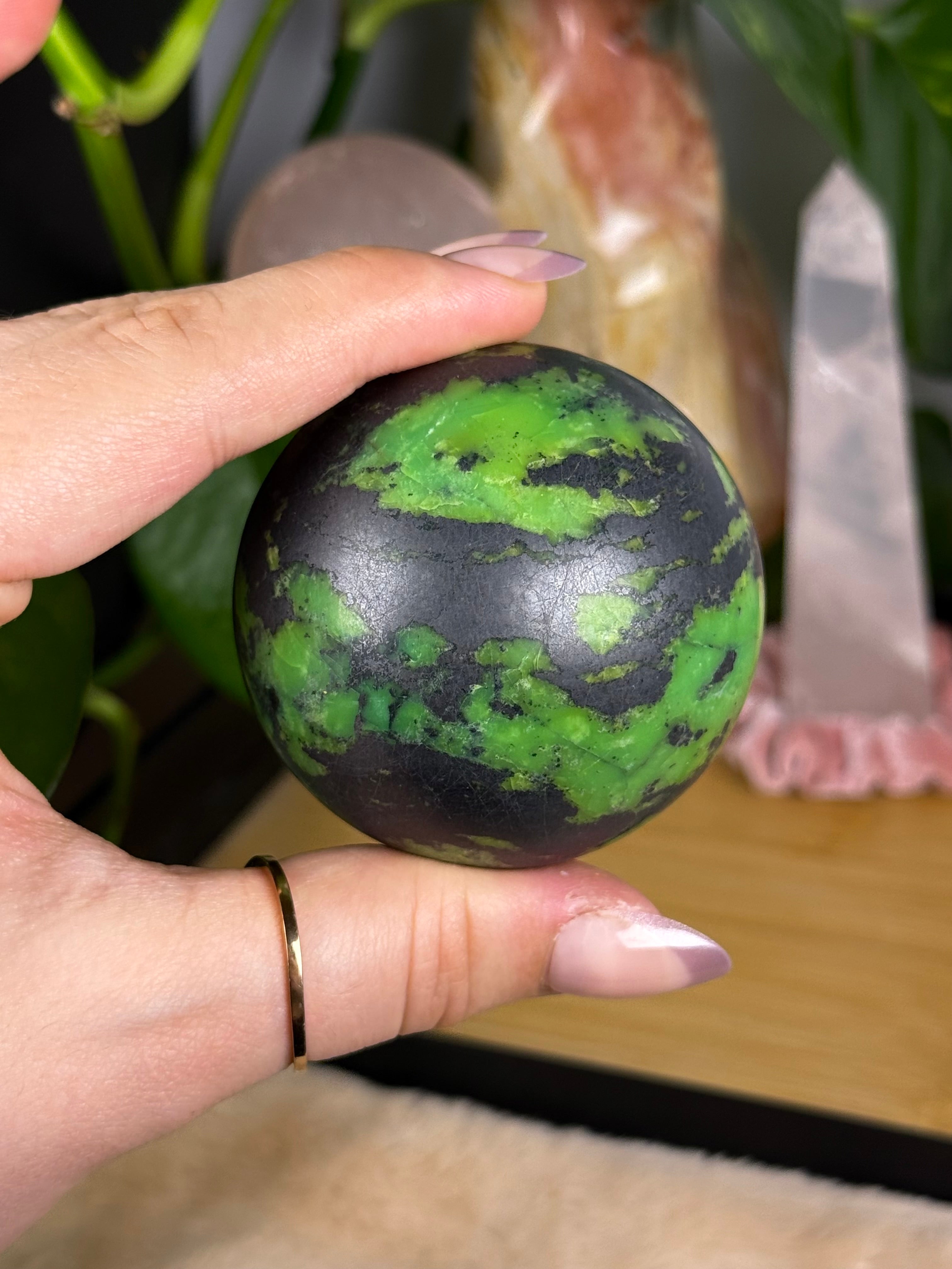 Green Opal in Hematite Sphere High Quality