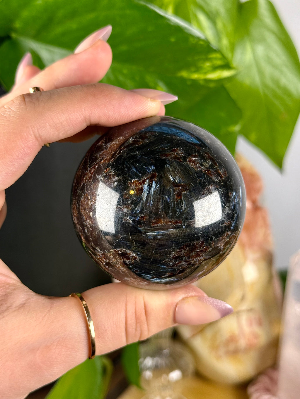 Garnet Astrophyllite Sphere Heavy Shine High Quality