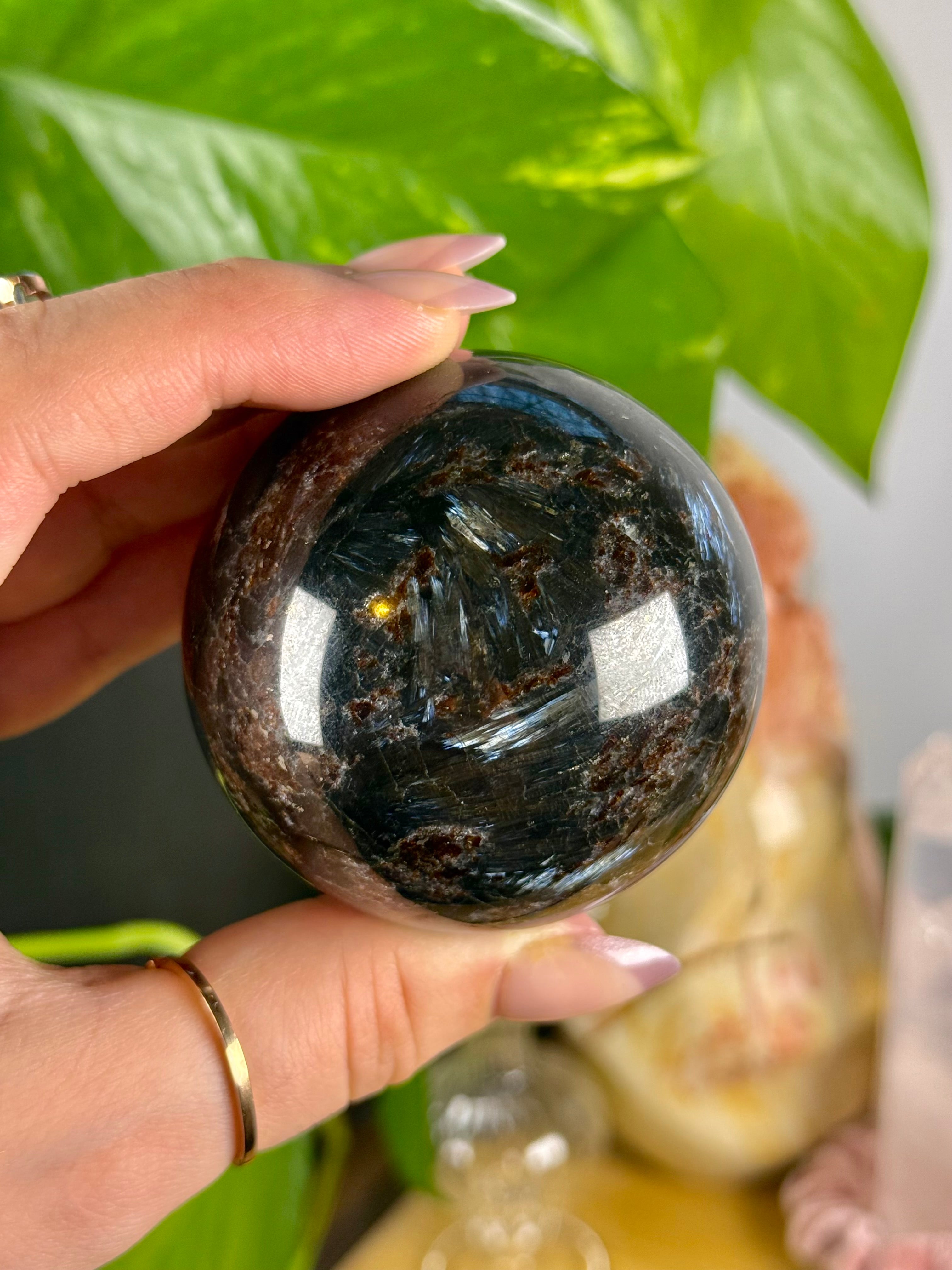 Garnet Astrophyllite Sphere Heavy Shine High Quality