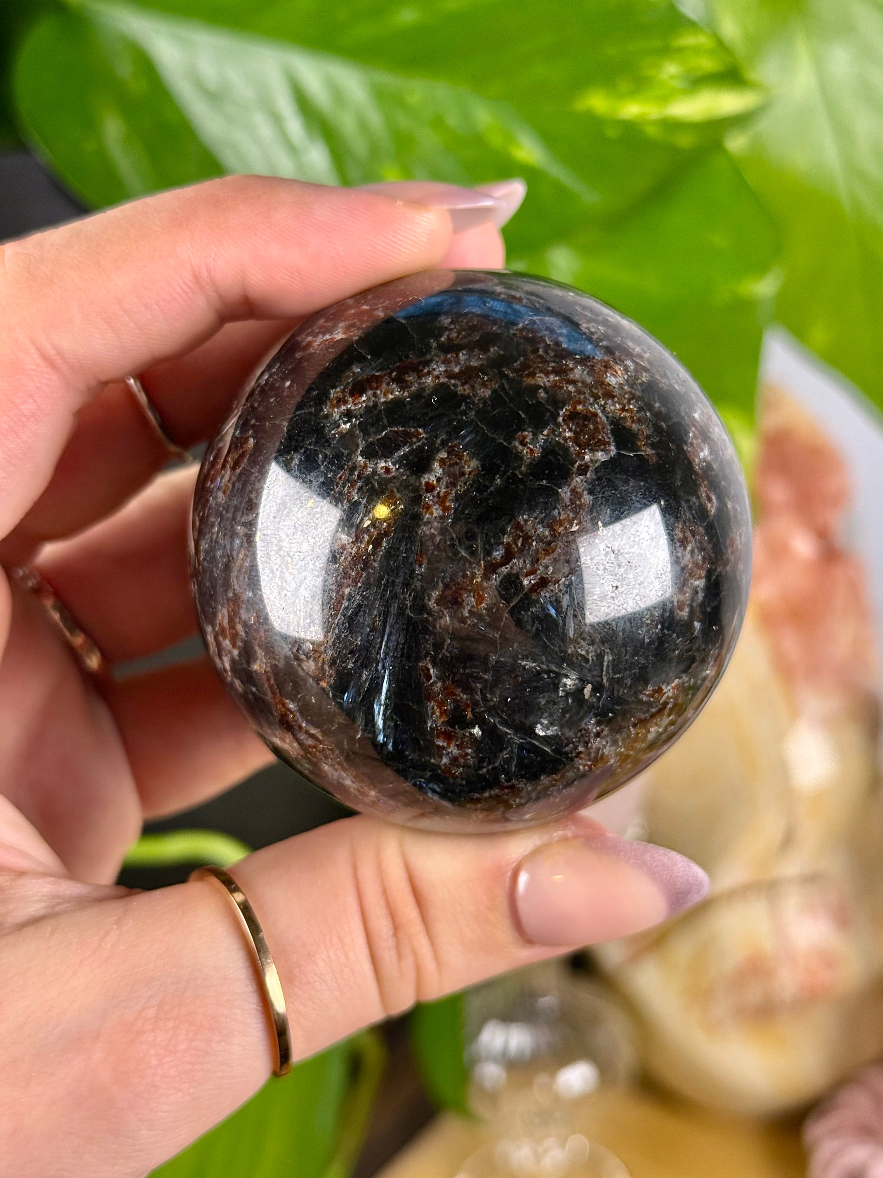 Garnet Astrophyllite Sphere Heavy Shine High Quality