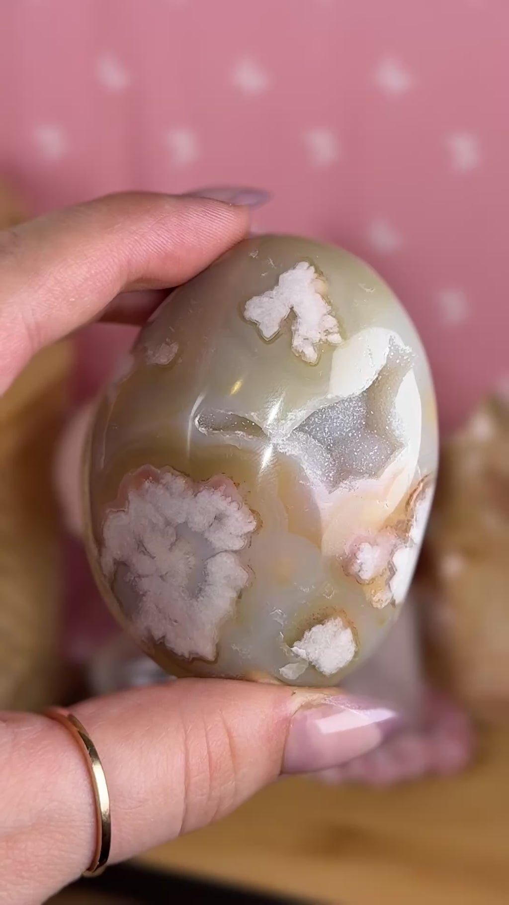 Flower Agate Jelly Druzy Palmstone