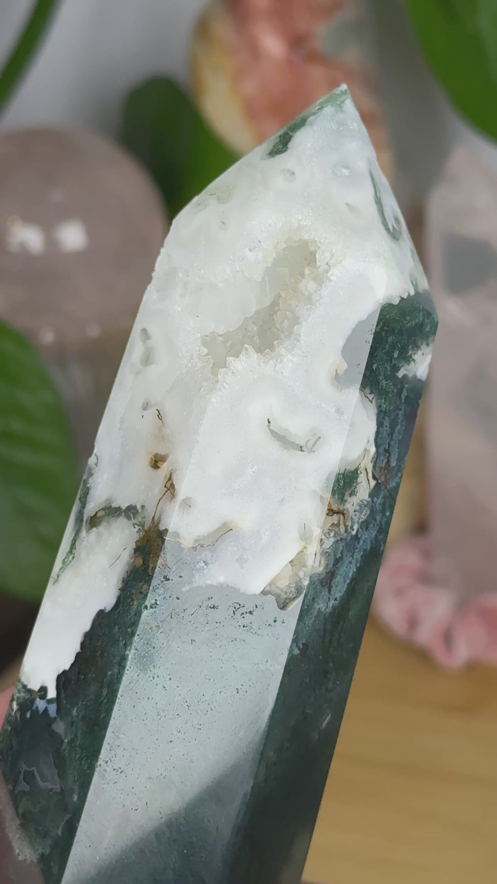 Moss Agate Crystal Tower Druzy Quartz High Quality