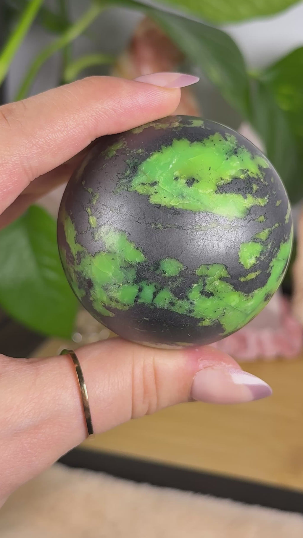 Green Opal in Hematite Sphere High Quality