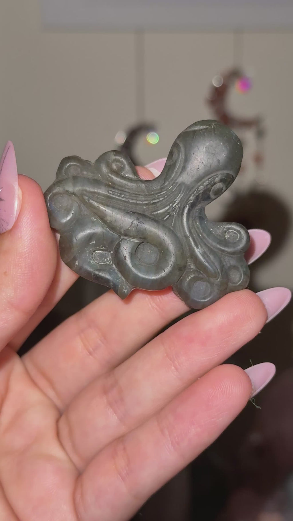Labradorite Octopus Carving E