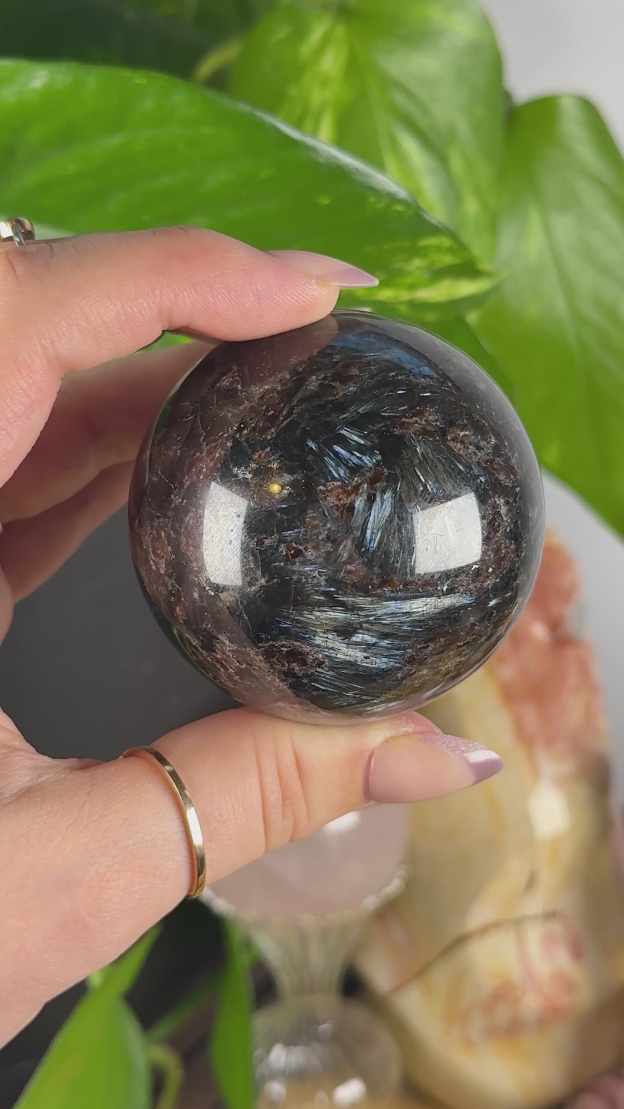 Garnet Astrophyllite Sphere Heavy Shine High Quality